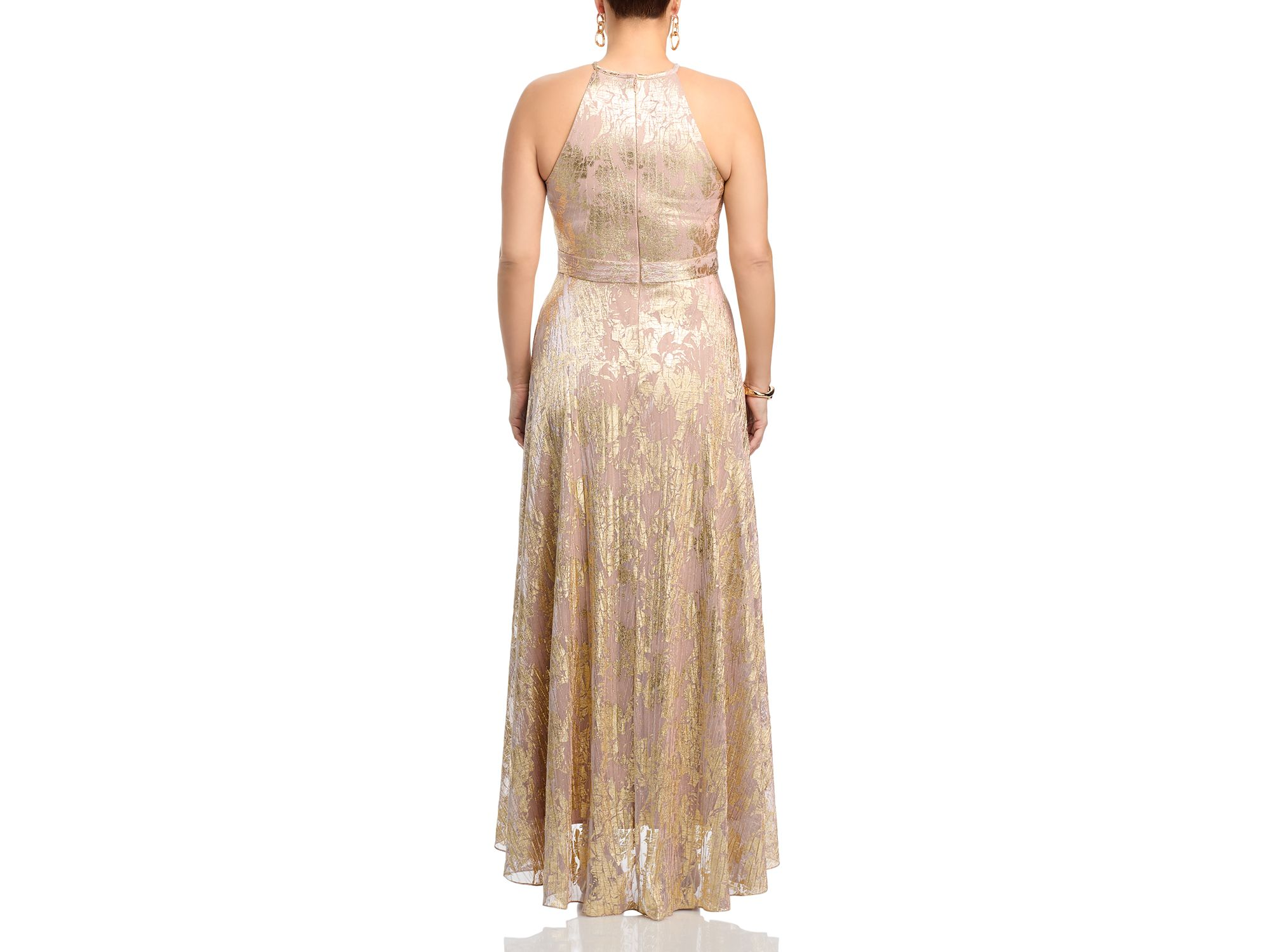 Foil Knit Metallic Halter Gown - Exclusive — Image 6
