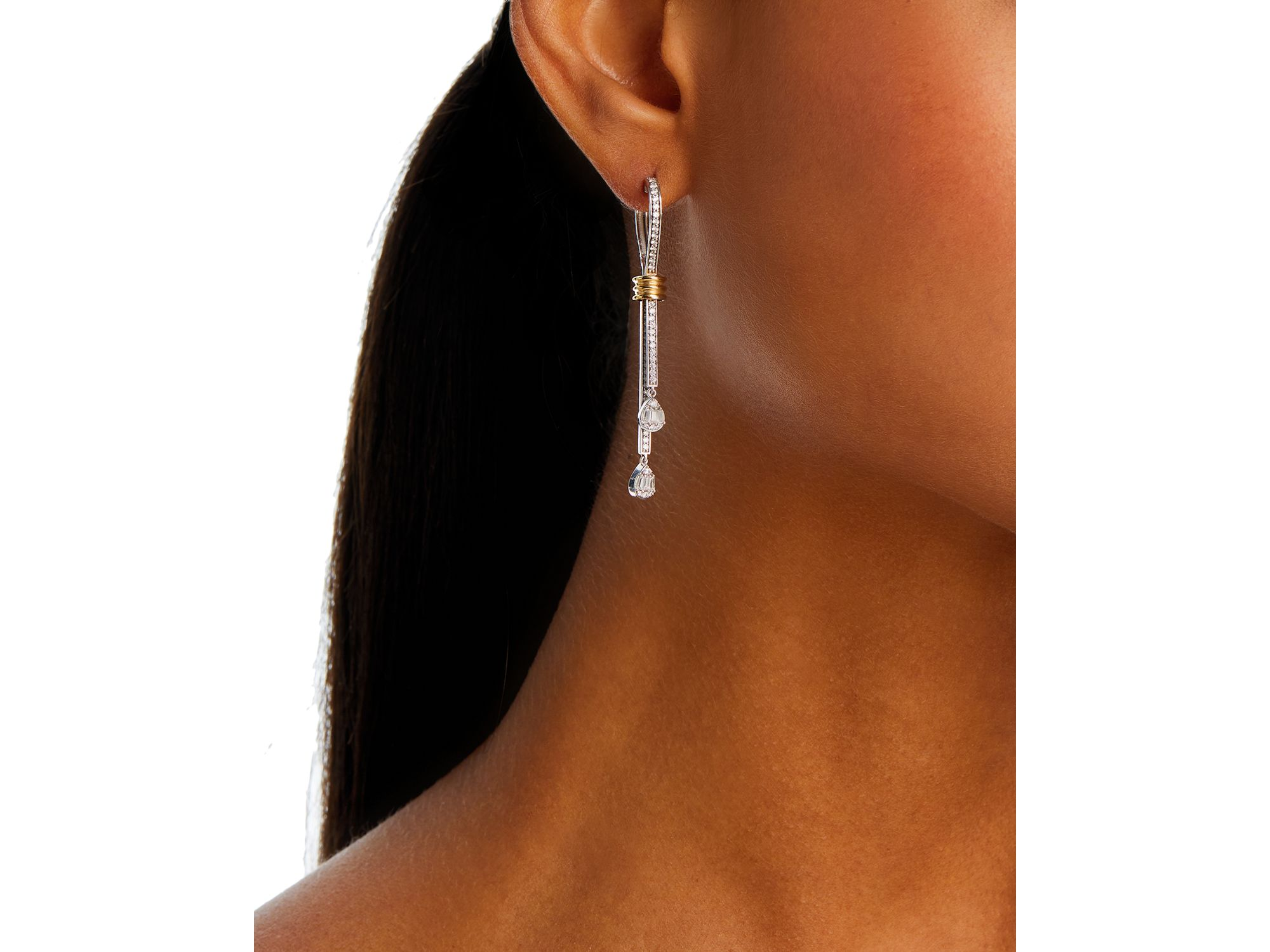 Diamond Drop Earrings in 14K Yellow & White Gold, 1.0 tcw — Image 3