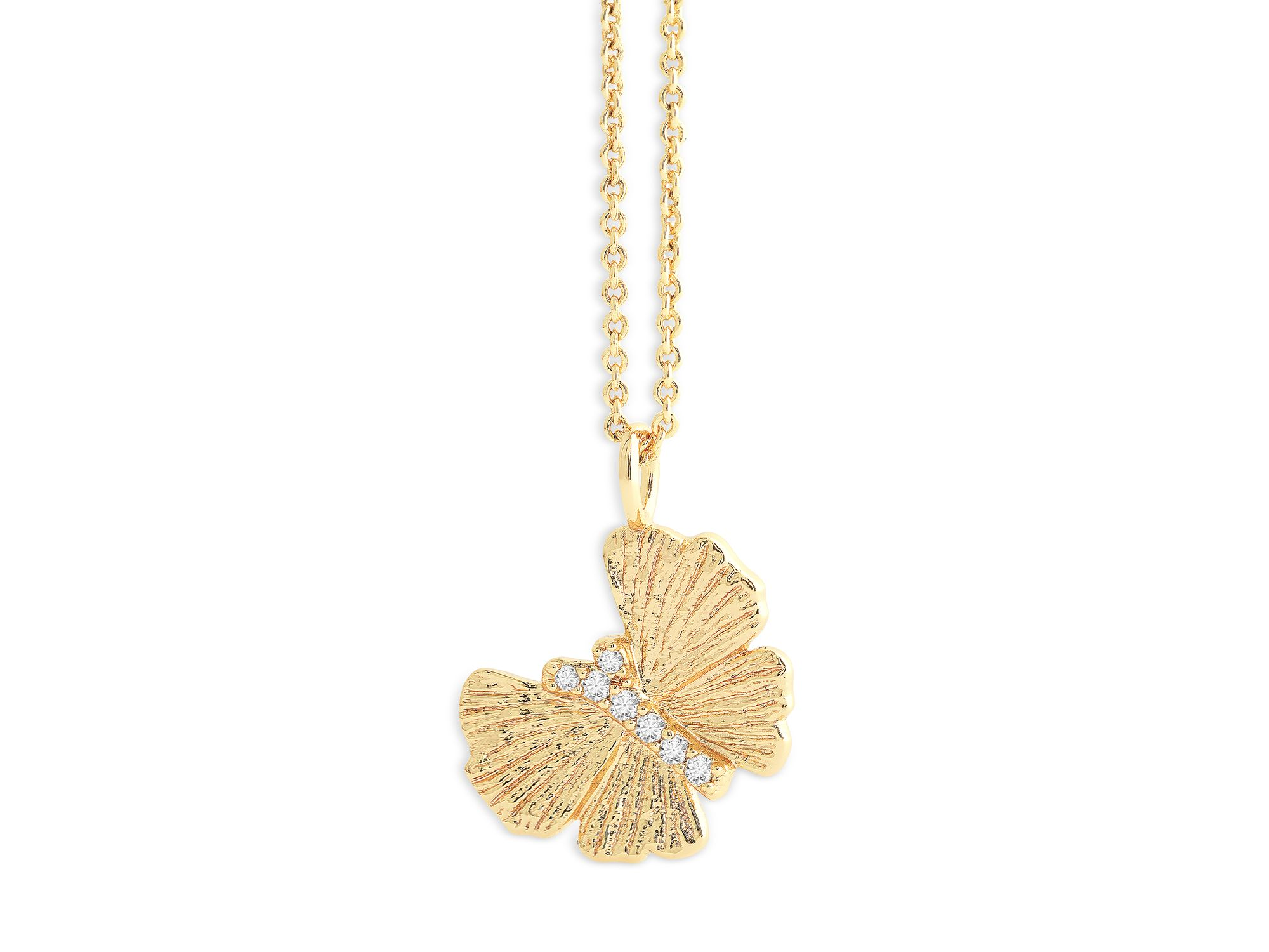 Pavé Butterfly Pendant Necklace in 18K Gold Plated, 16"-17" — Image 3