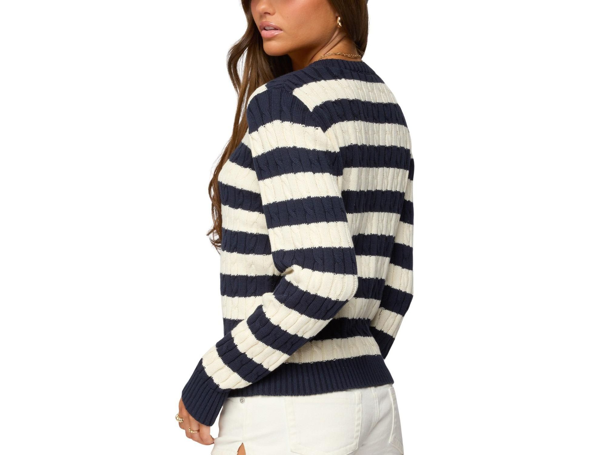 Mildred Striped Cable Knit Cardigan — Image 3
