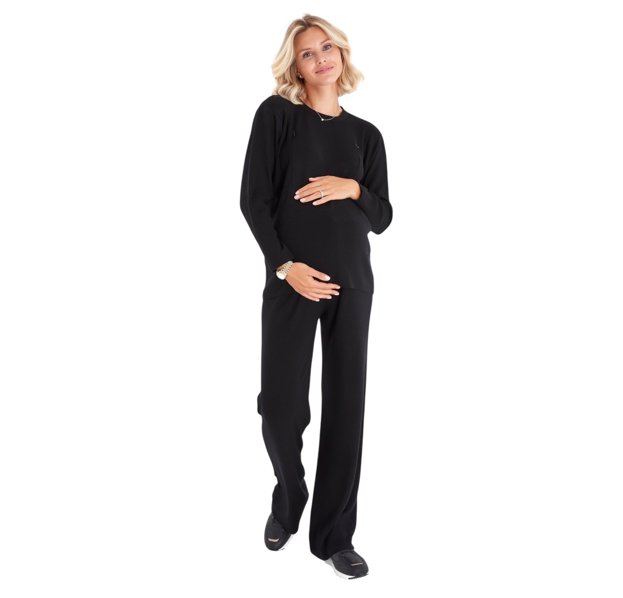 Effortless Elegance Set with Rib Side Zip Long Sleeve Materity/Nursing Top & Lounge Pants — Image 10