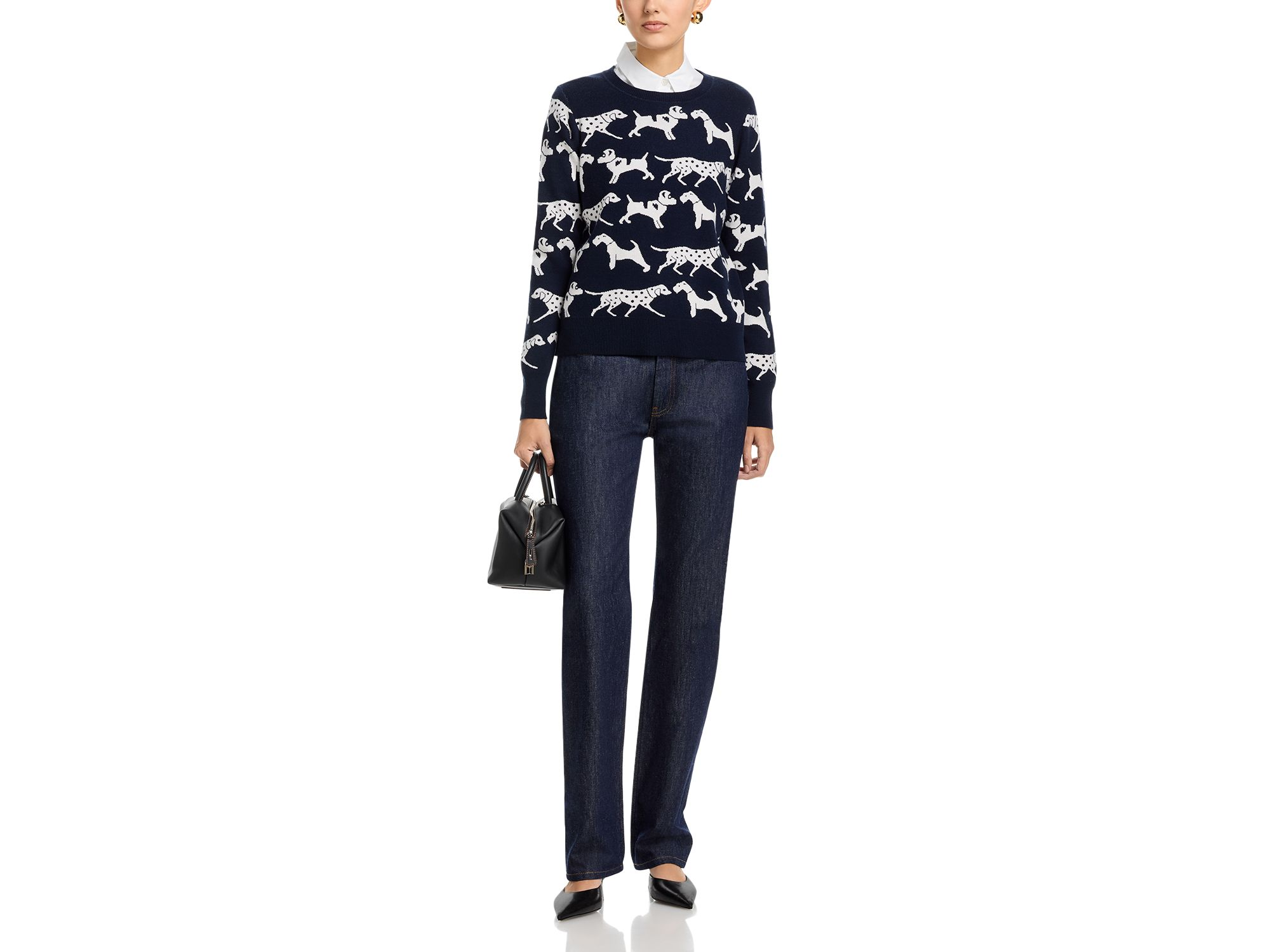 Long Sleeved Dog Jacquard Crewneck Pullover Sweater — Image 4