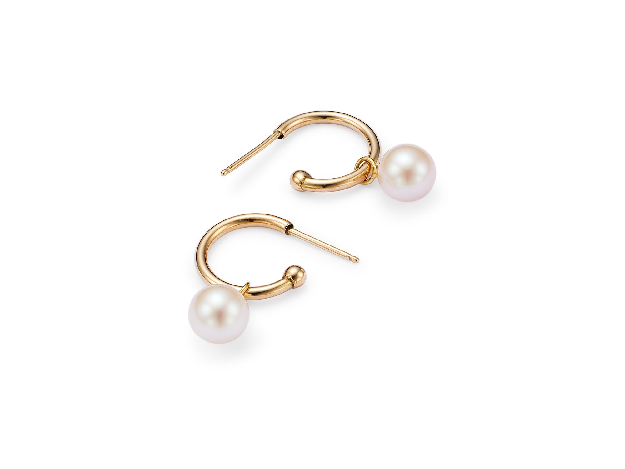 Cultured Freshwater Pearl Huggie Hoop Earrings in 14K Yellow Gold, 6mm — Image 4