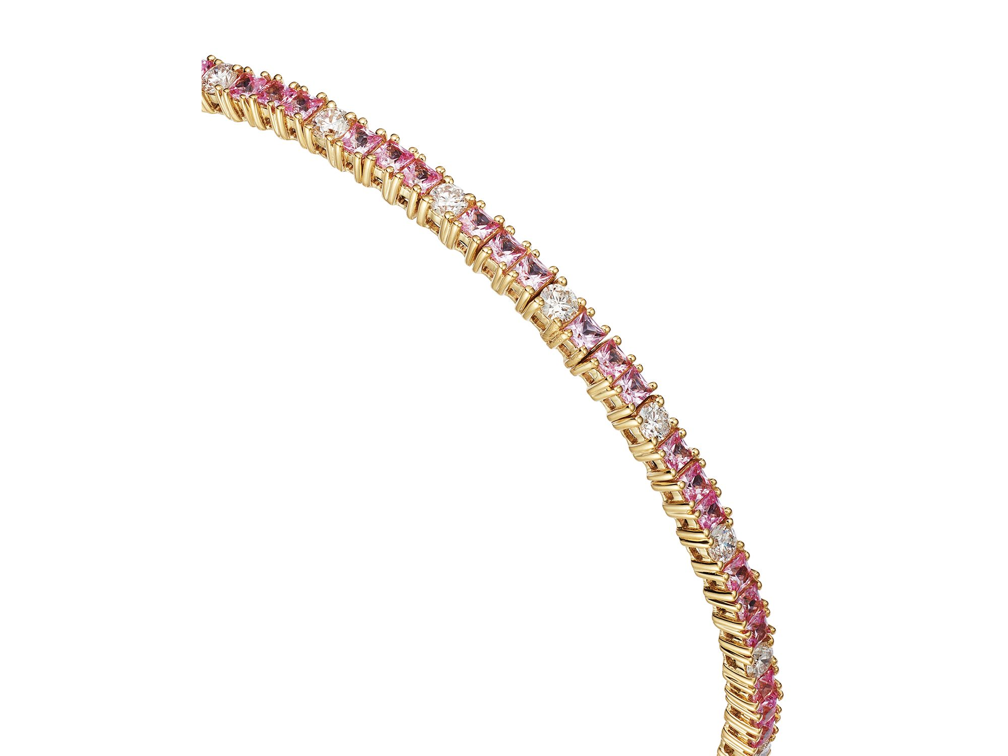 Pink Sapphire & Diamond Bracelet in 14K Yellow Gold — Image 3