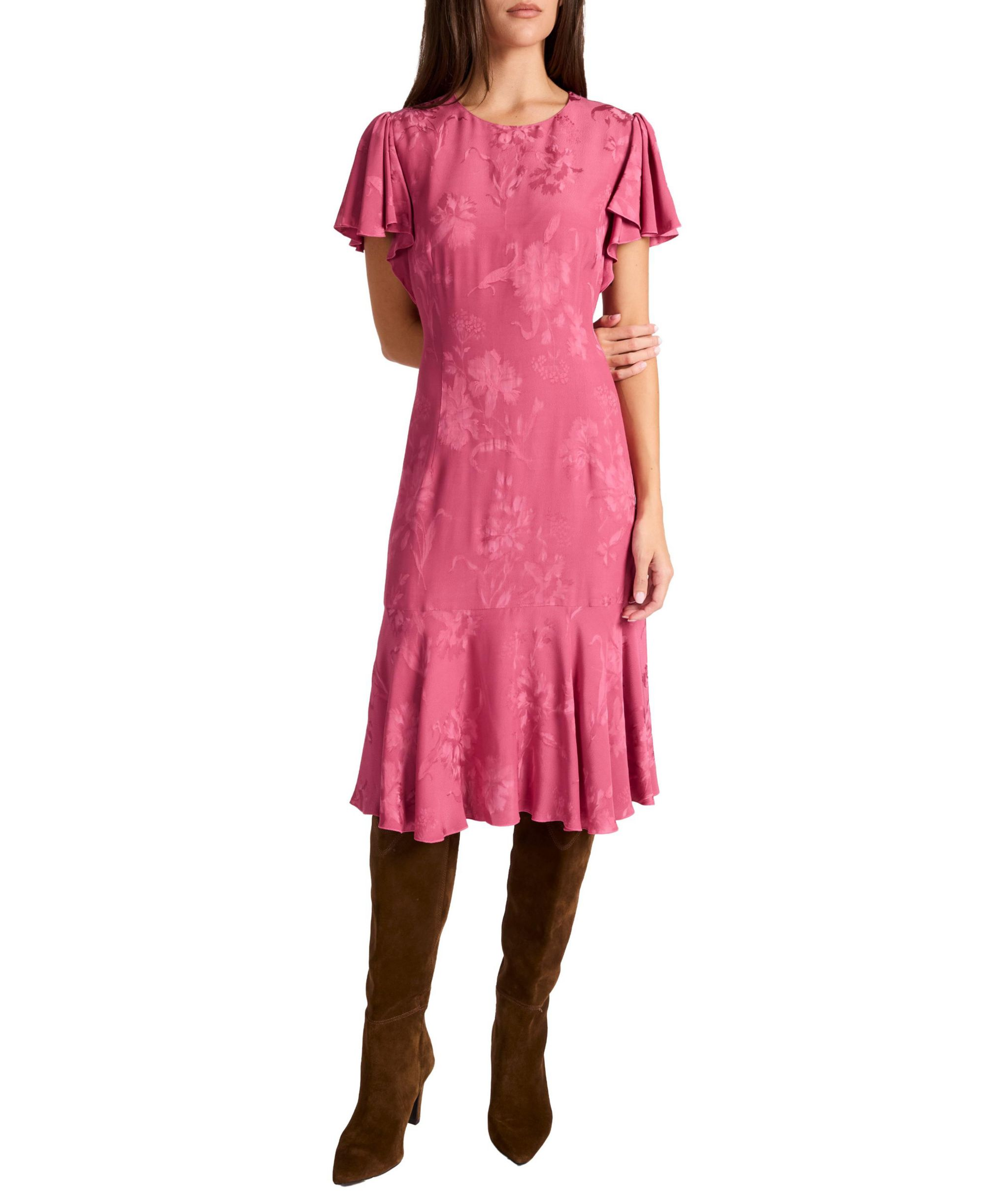 Grazia Flutter Sleeve Sheath Dress in Floral Jacquard — Image 4