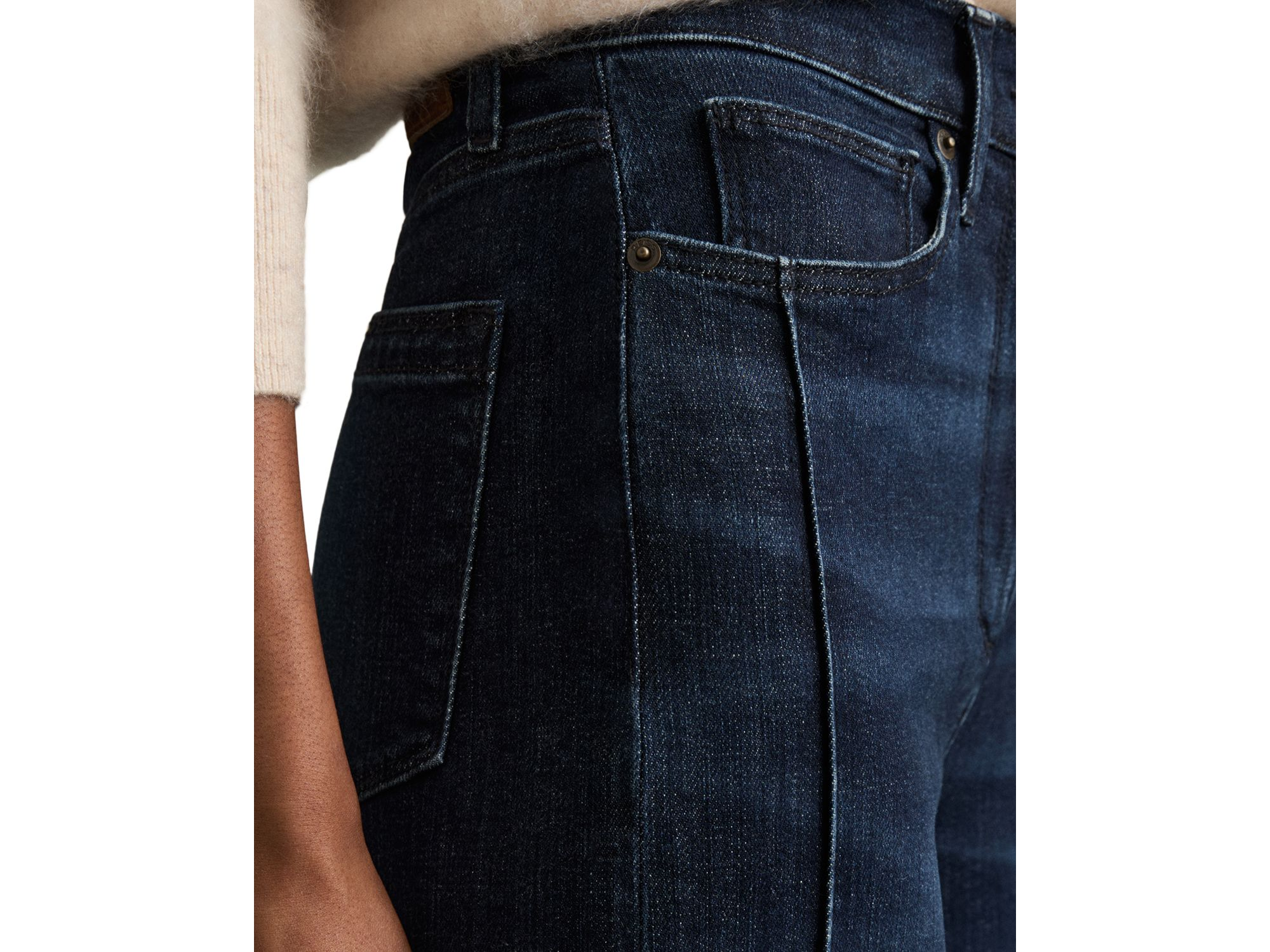 Petite Wide Leg Mid Rise Jeans in Dark Blue — Image 3