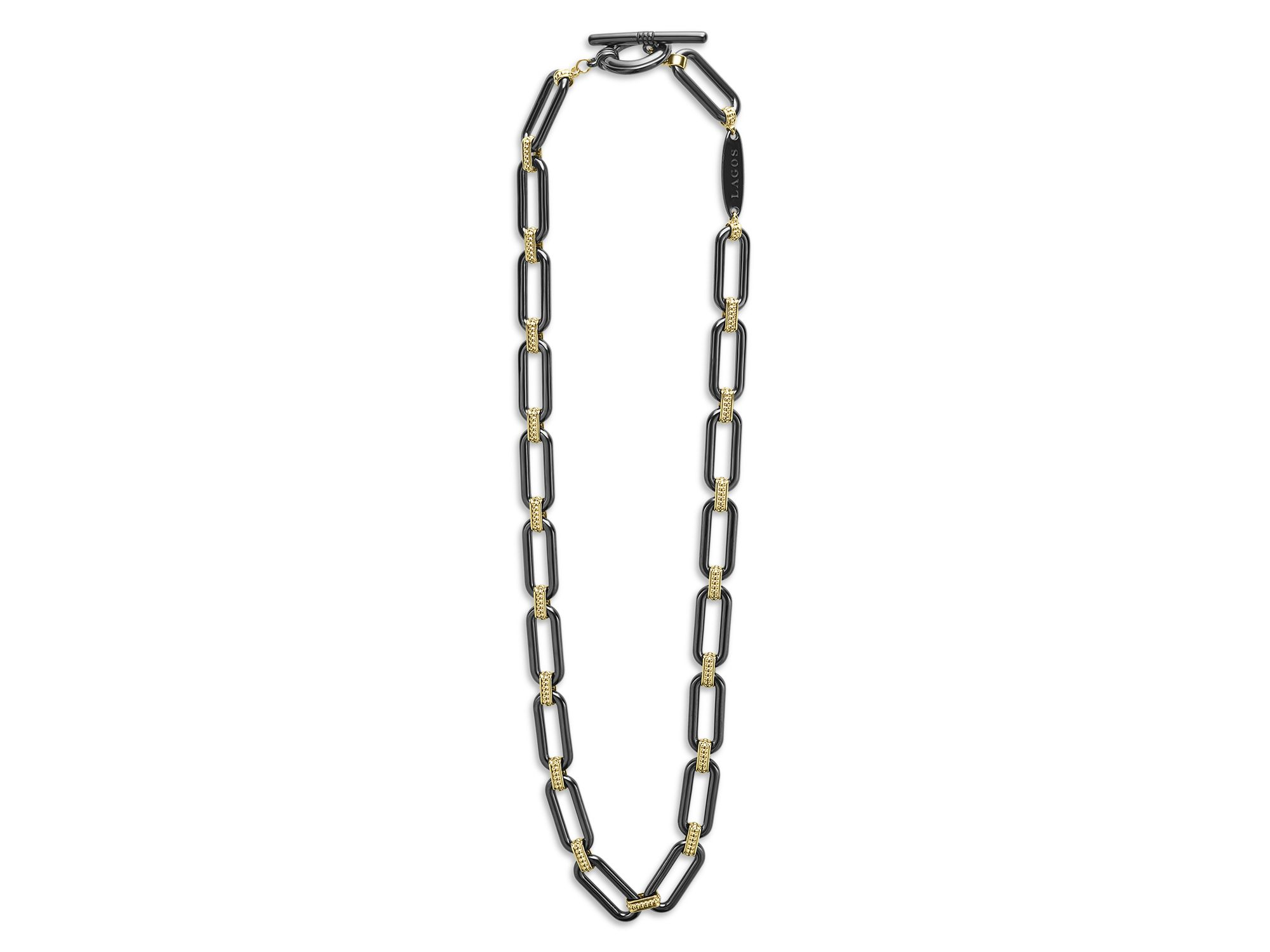 18K Yellow Gold Signature Caviar Black Ceramic Link Necklace, 18" — Image 3