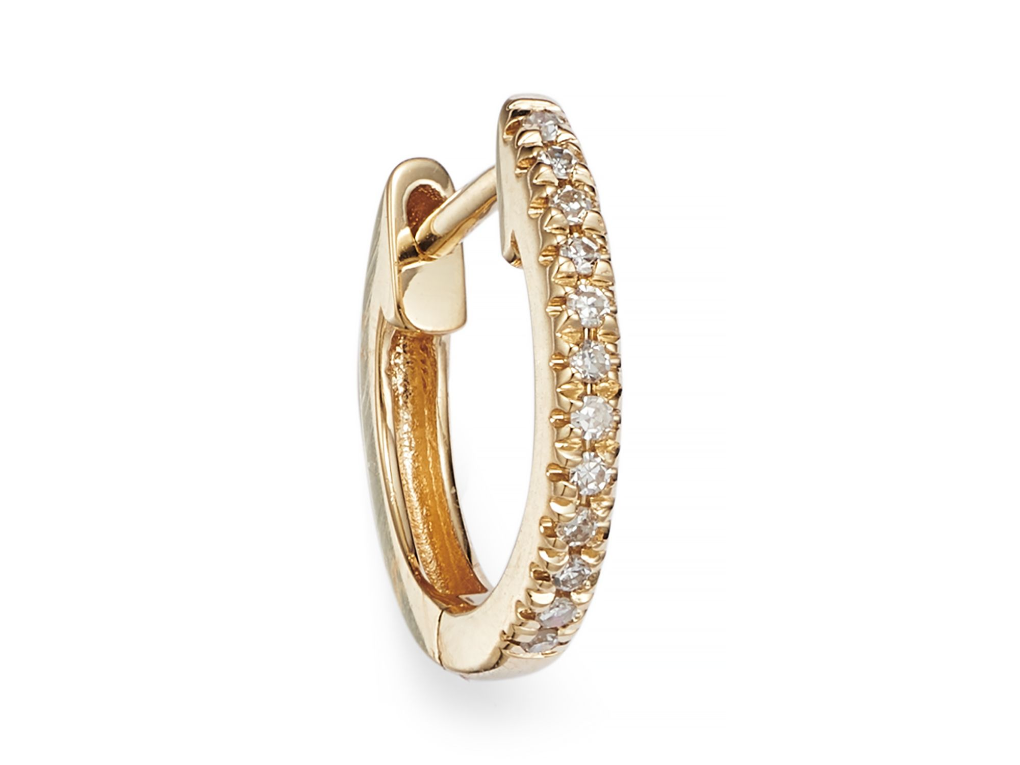 14K Yellow Gold Diamond Small Huggie Hoop Earrings - Exclusive — Image 4