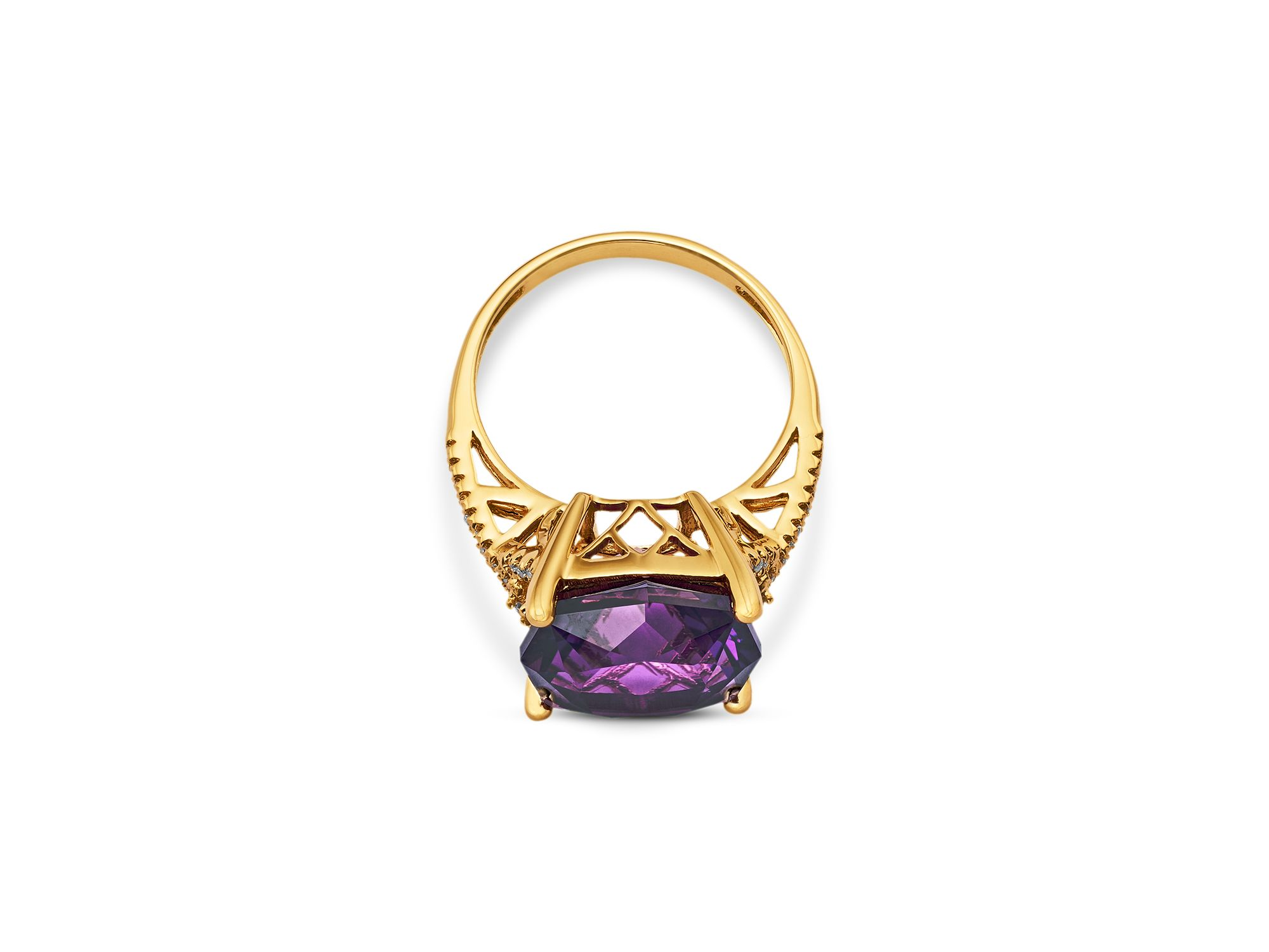 Cushion Shape Amethyst & Diamond Ring in 14K Yellow Gold — Image 3