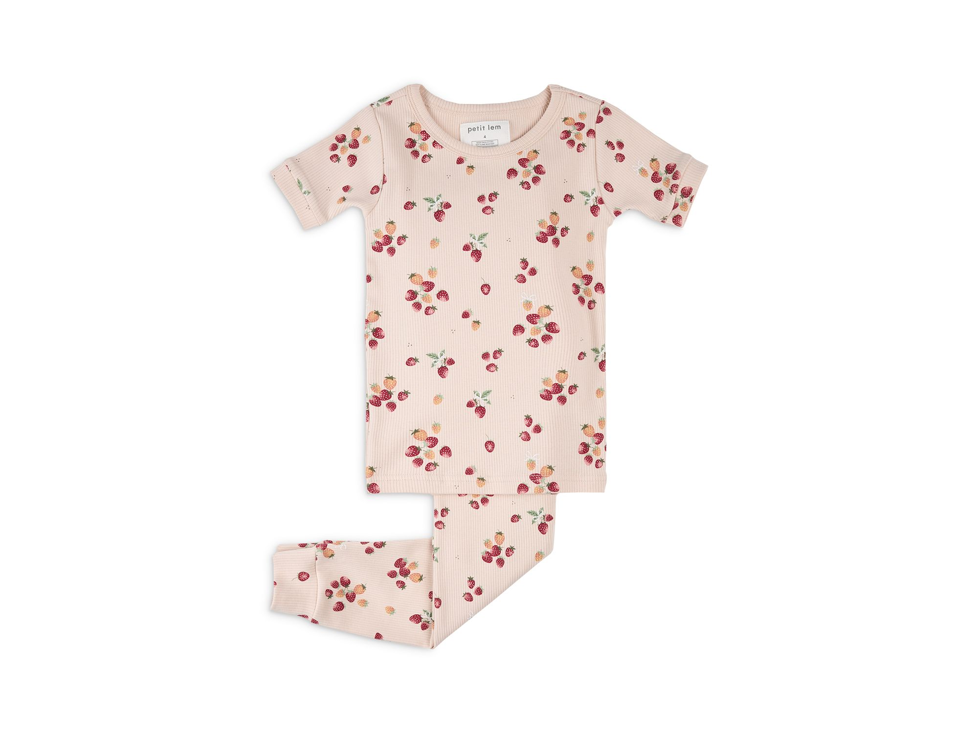 Girls' Strawberry Print Ribbed Pajama Set - Little Kid - Image 1