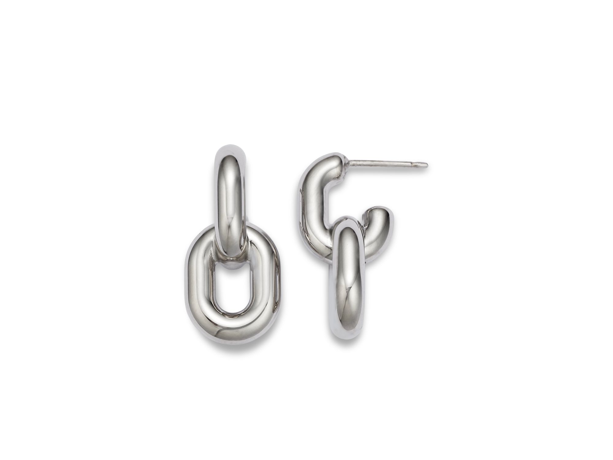 Polished Oval Double Link Drop Earrings in Sterling — Image 3