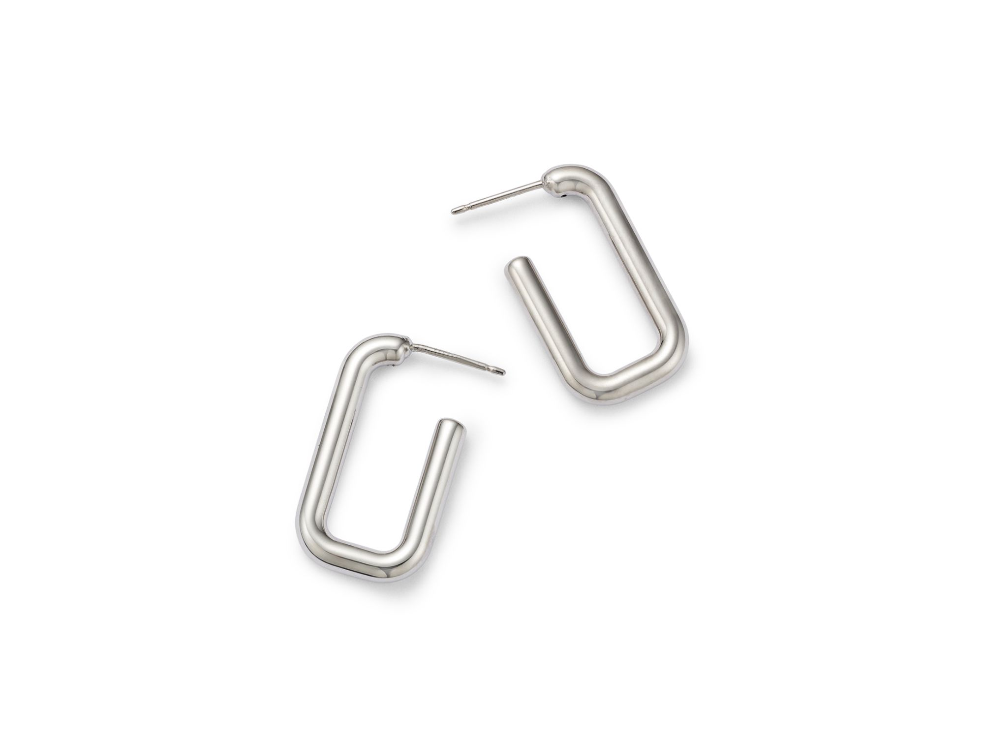 Polished Rectangle J Hoop Earrings in Sterling — Image 3