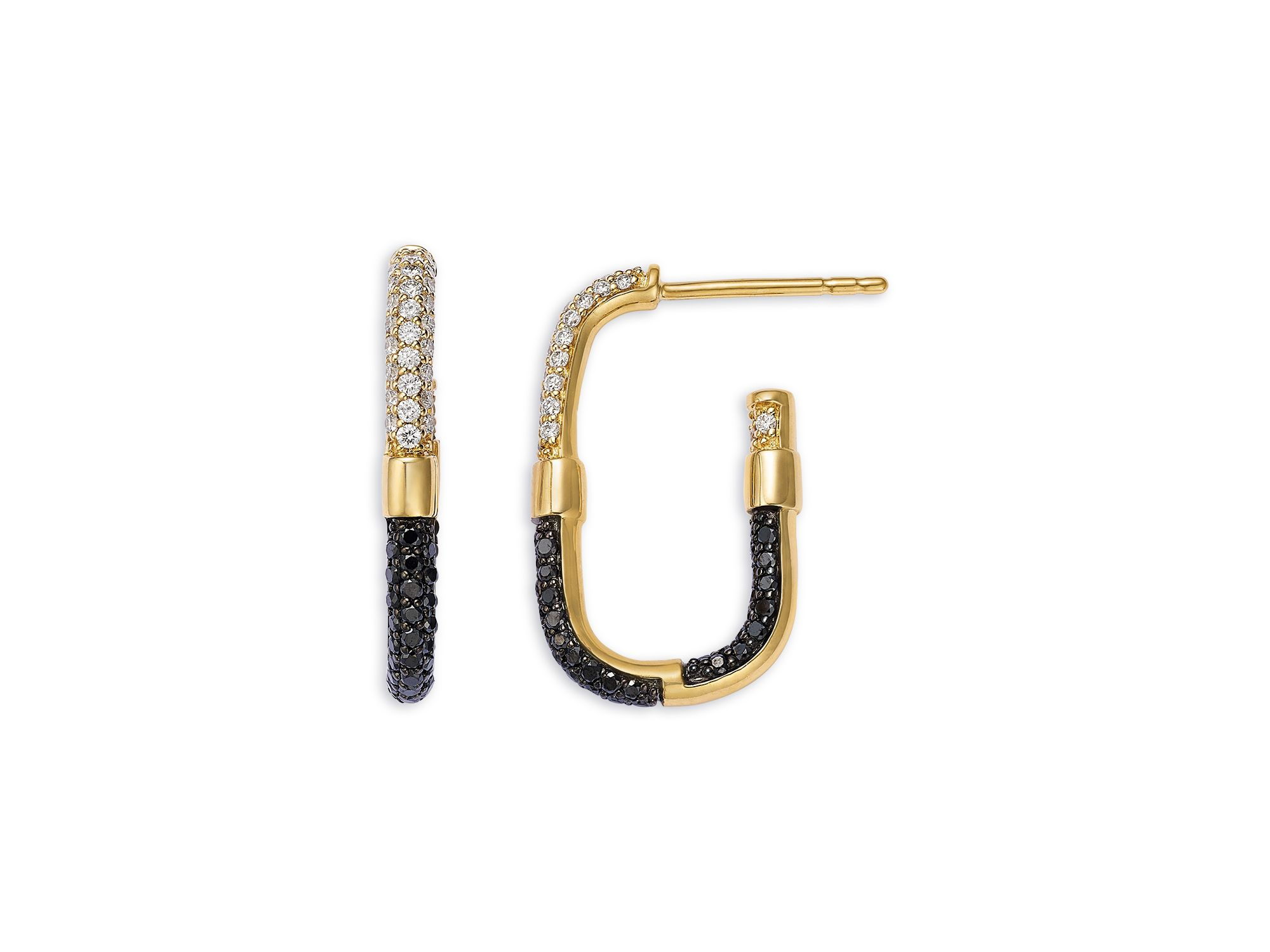 Black & White Diamond Geometric Hoop Earrings in 14K Yellow Gold, 0.80 tcw — Image 3