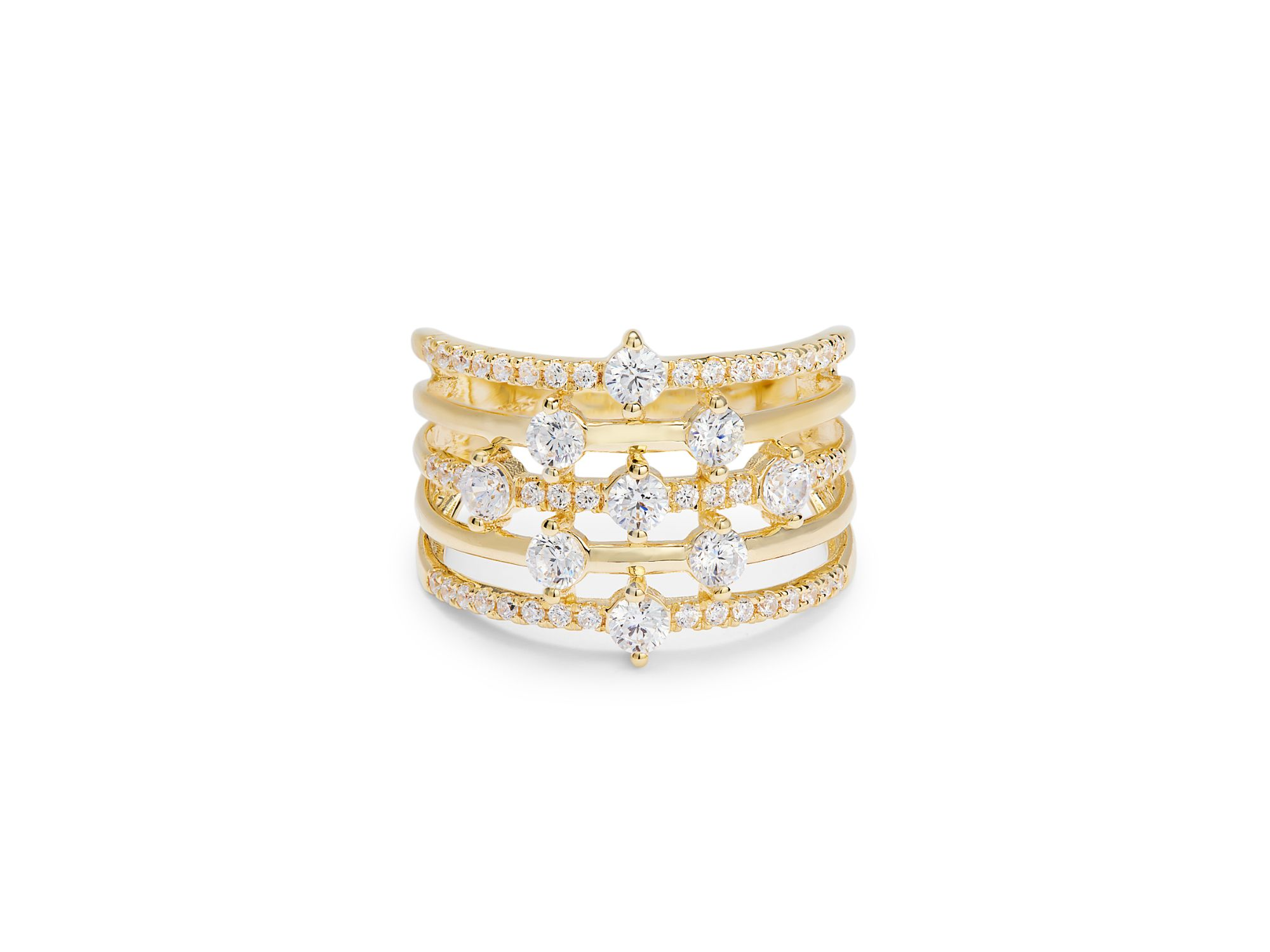 Diamond Multirow Statement Ring in 14K Yellow Gold, 1.0 tcw — Image 3