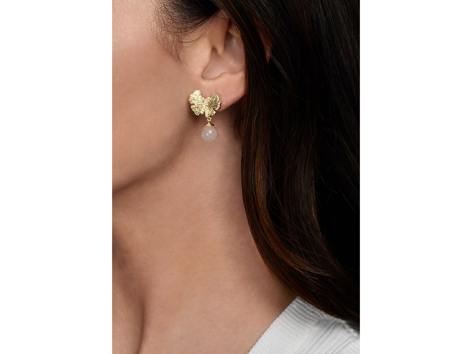 Butterfly Rose Quartz Drop Earrings in 18K Gold Plated — Image 3