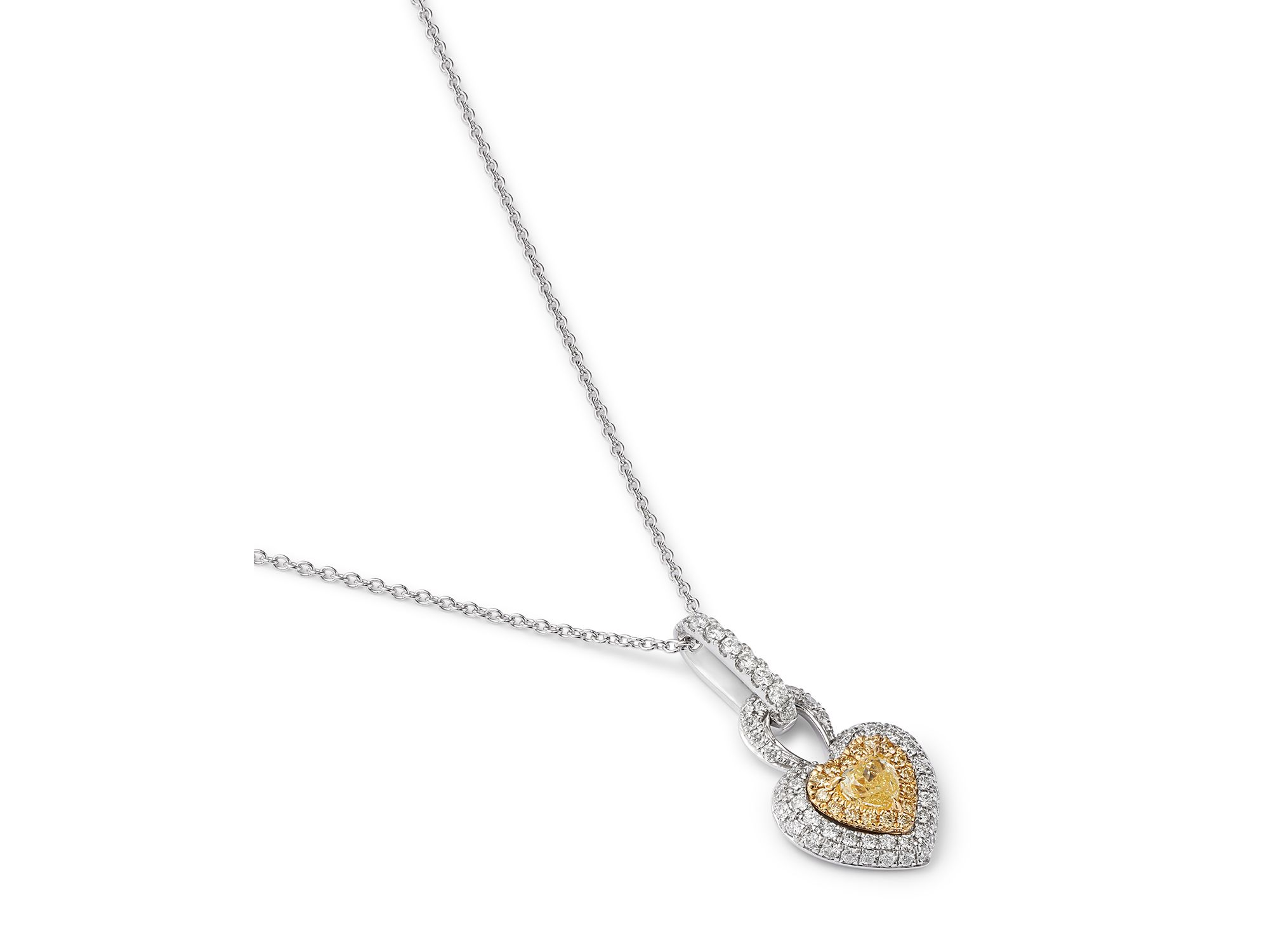 White & Yellow Diamond Heart Pendant Necklace in 14K White & Yellow Gold, 0.55 tcw — Image 3