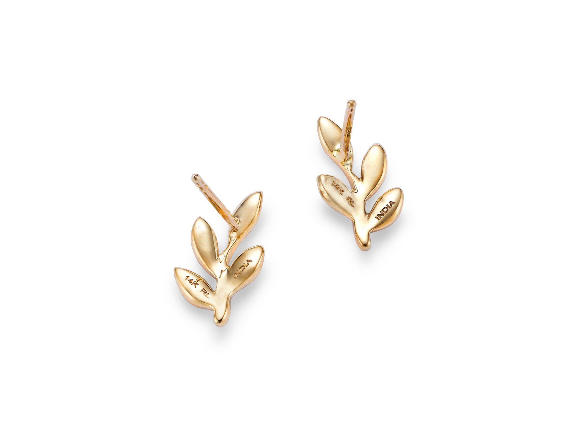Diamond Leaf Stud Earrings in 14K Yellow Gold, 0.10 tcw — Image 3