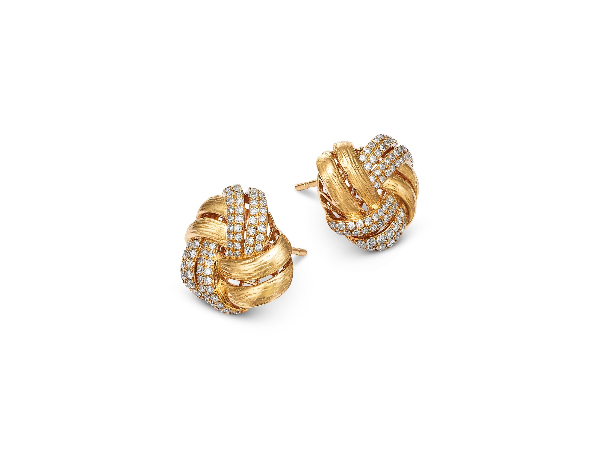 Diamond Love Knot Stud Earrings in 14K Yellow Gold, 0.60 tcw — Image 3