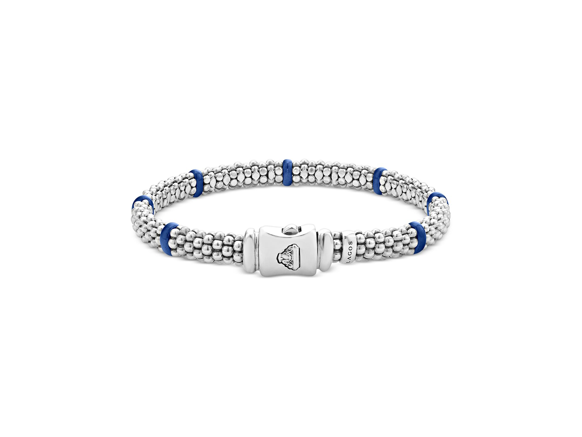 Sterling Silver Blue Caviar Ceramic Bead Bracelet — Image 4