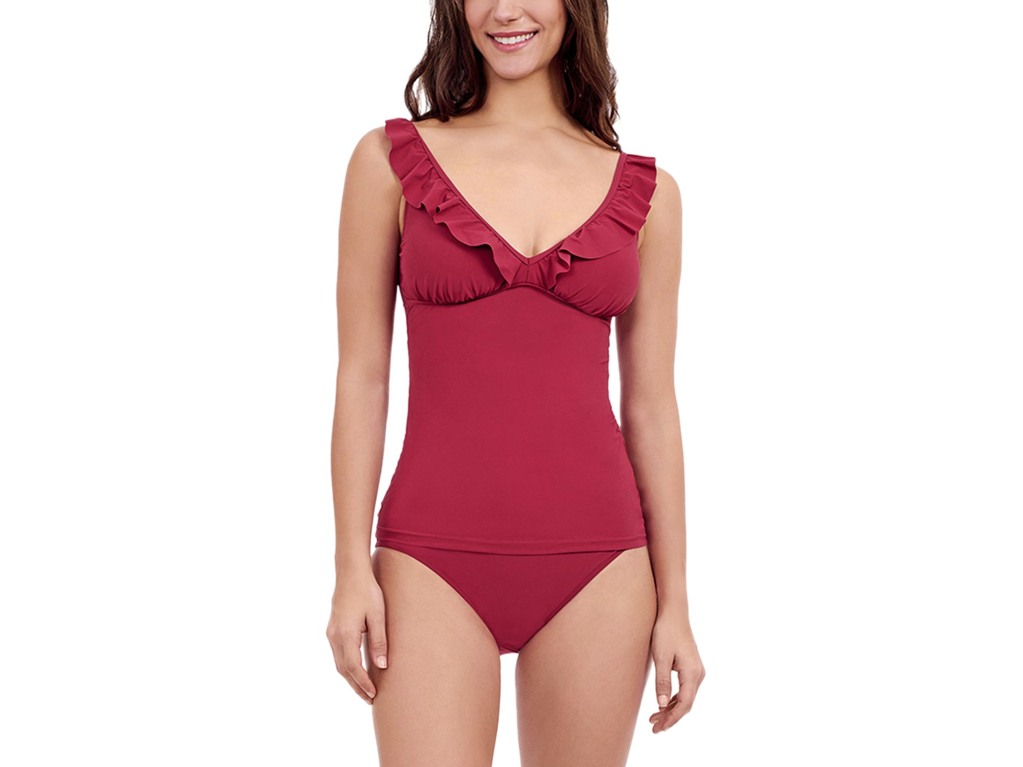 D Cup V Neck Ruffle Trim Tankini — Image 5
