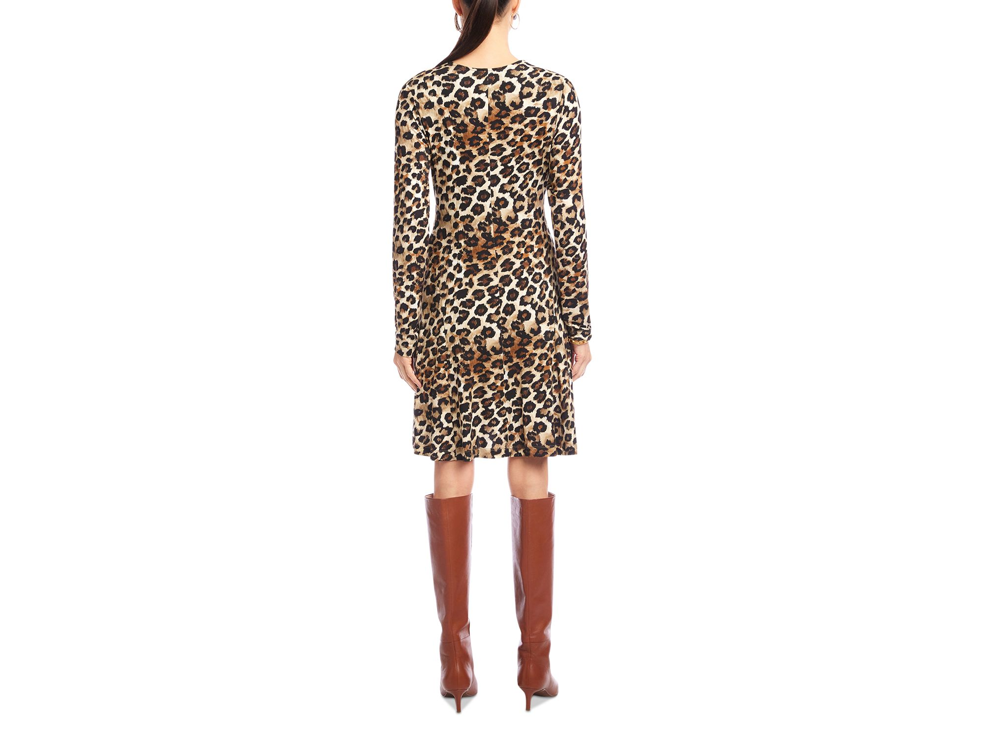 Long Sleeve V Neck Fit & Flare Dress — Image 3