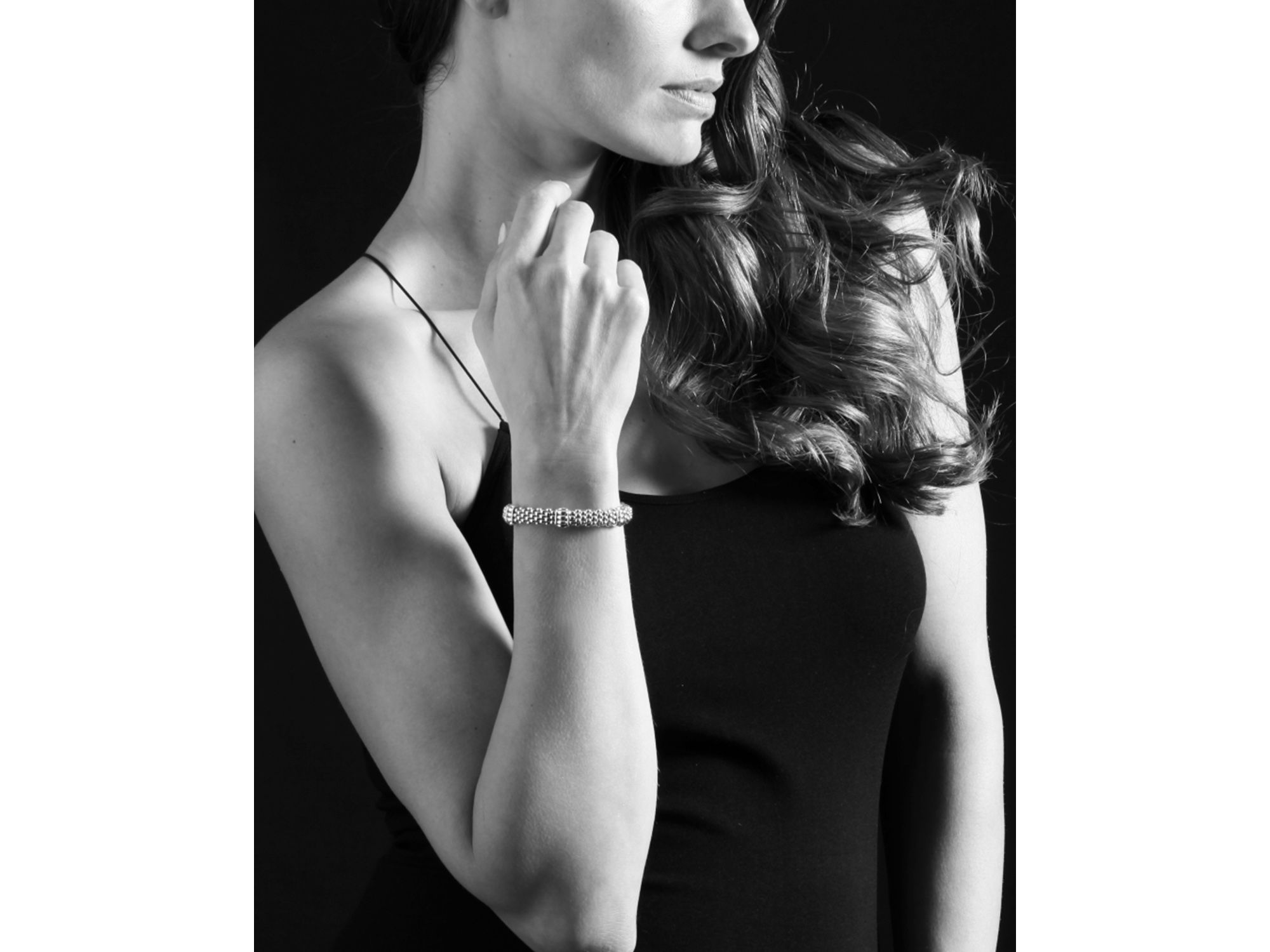 Signature Sterling Fluted Station Caviar Bracelet — Image 3