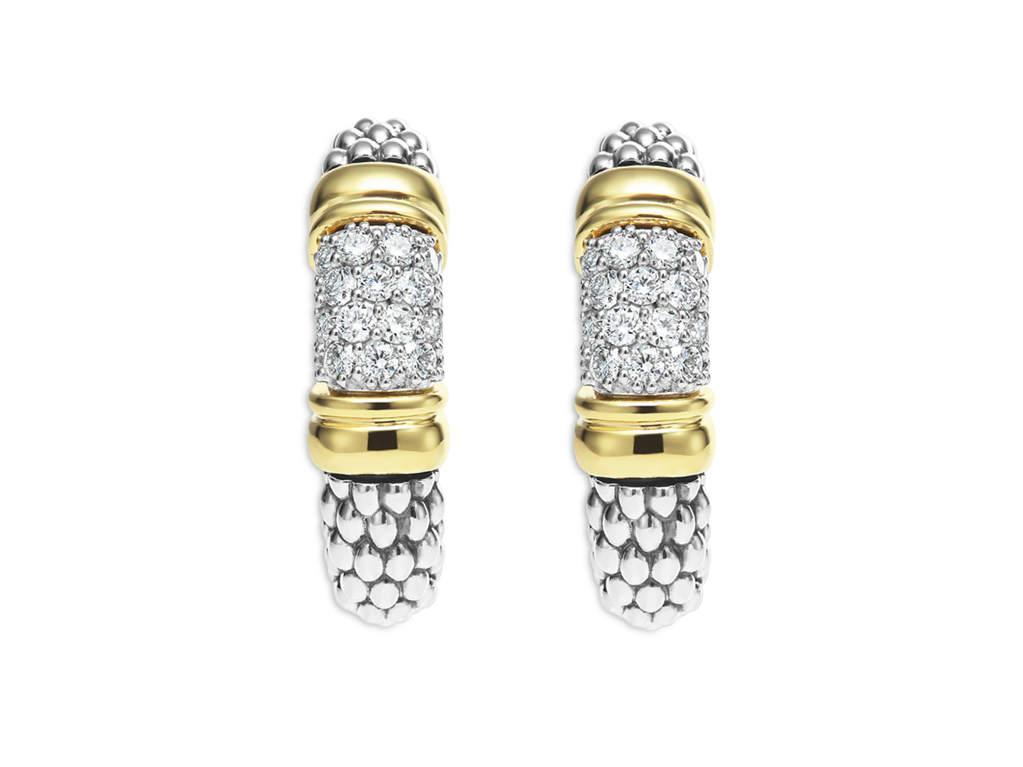 18K Yellow Gold & Sterling Signature Caviar Diamond Bead Small Hoop Earrings — Image 3