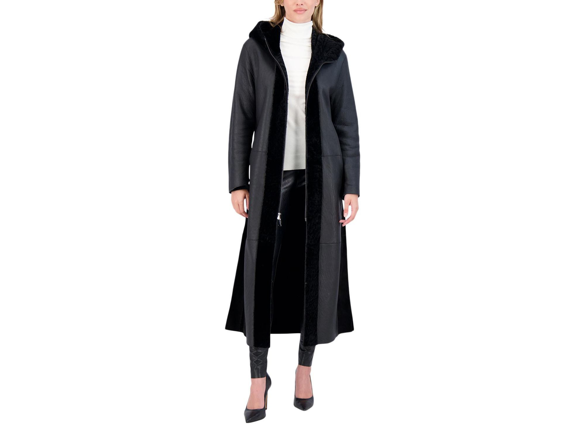 Shearling Zip Parka Coat with Belt — Image 8