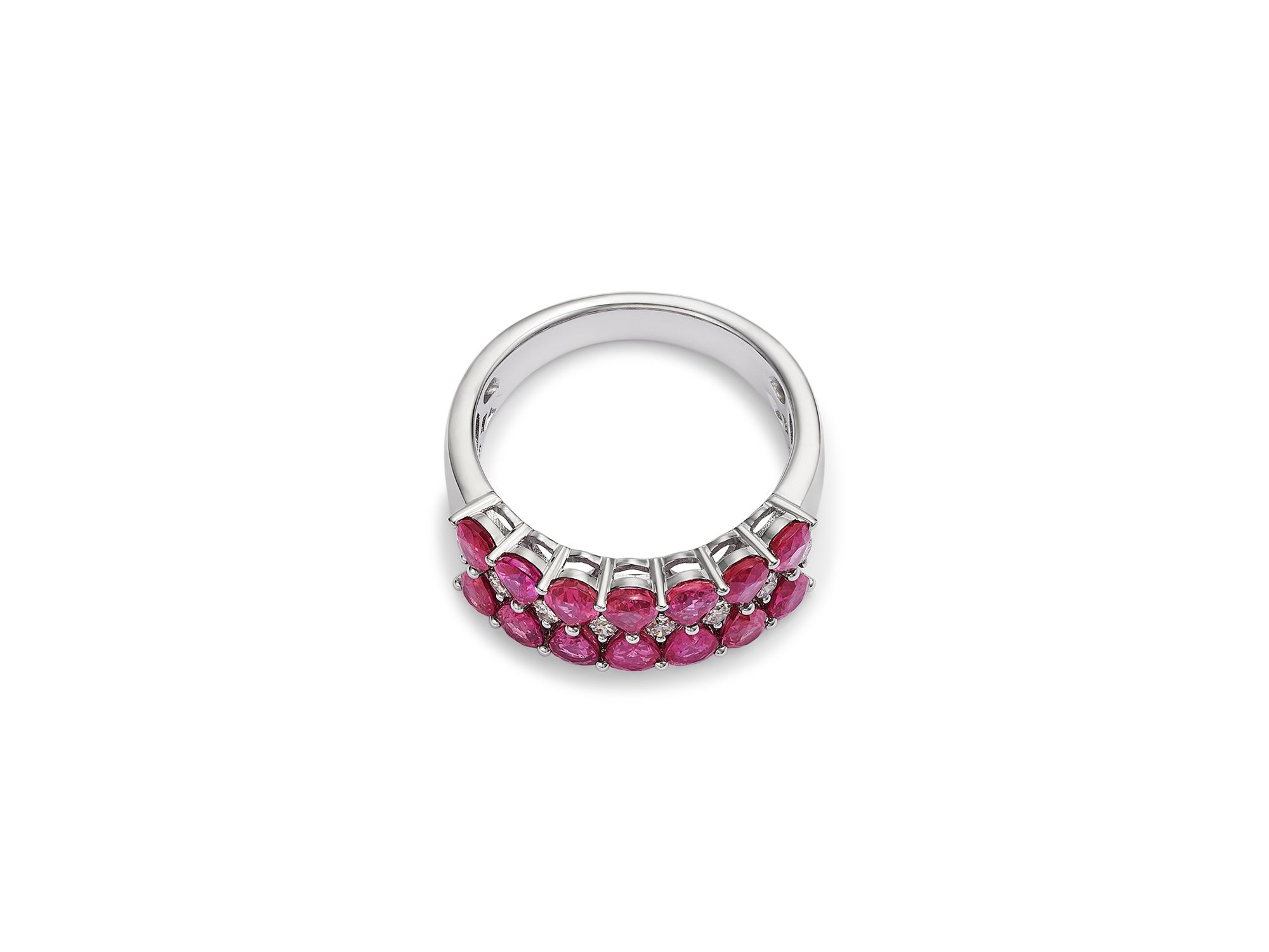 Ruby & Champagne Diamond Triple Row Ring in 14K White Gold — Image 3