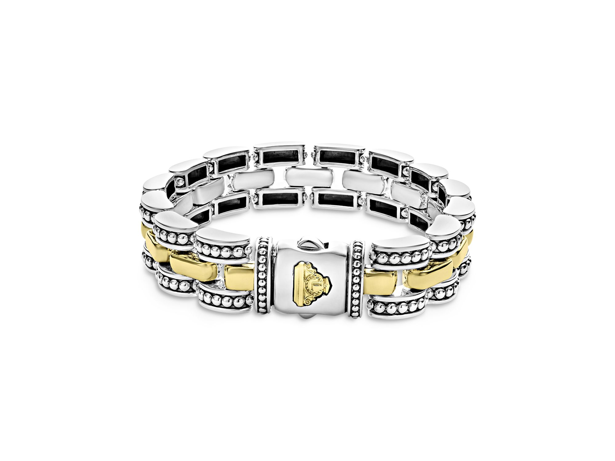 18K Yellow Gold & Sterling Silver High Bar Link Bracelet — Image 5