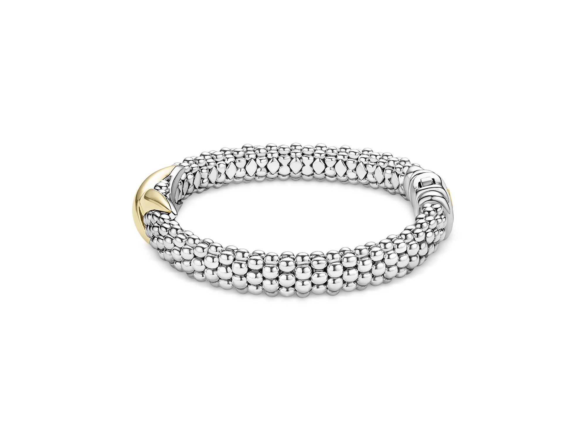 18K Yellow Gold & Sterling Silver Embrace X Caviar Bead Link Bracelet — Image 4