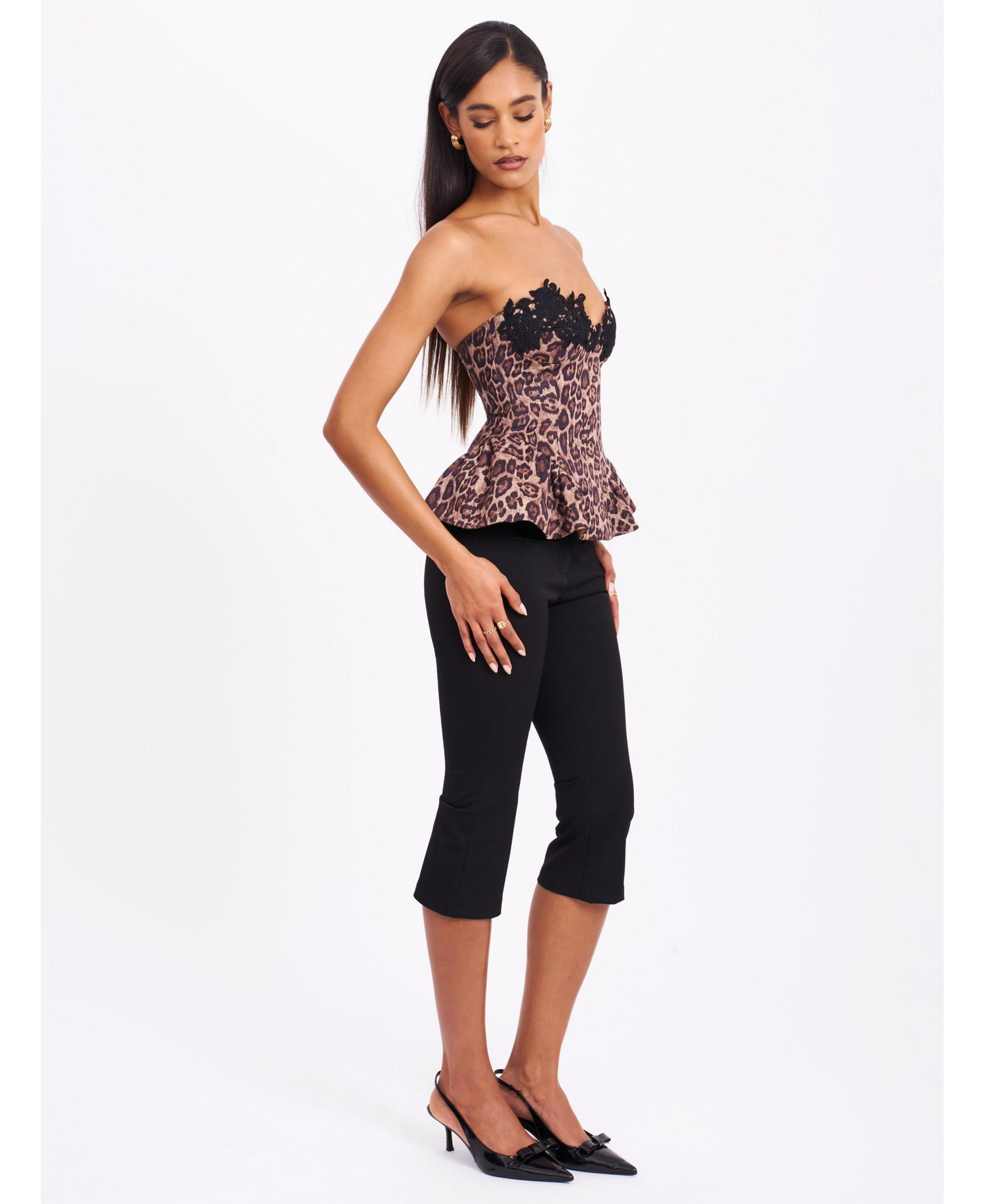 Qiara Cheetah Print Peplum Top with Lace Trim — Image 7