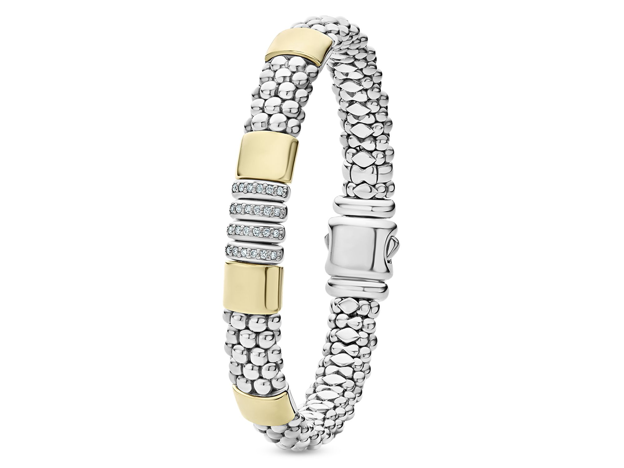 Sterling & 18K Yellow Gold Caviar Diamond Link Bracelet — Image 4