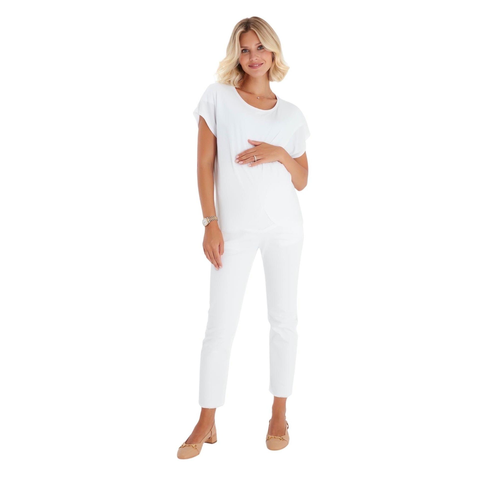 Handy Crossover Short Sleeve Cotton Maternity/Nursing Top — Image 4