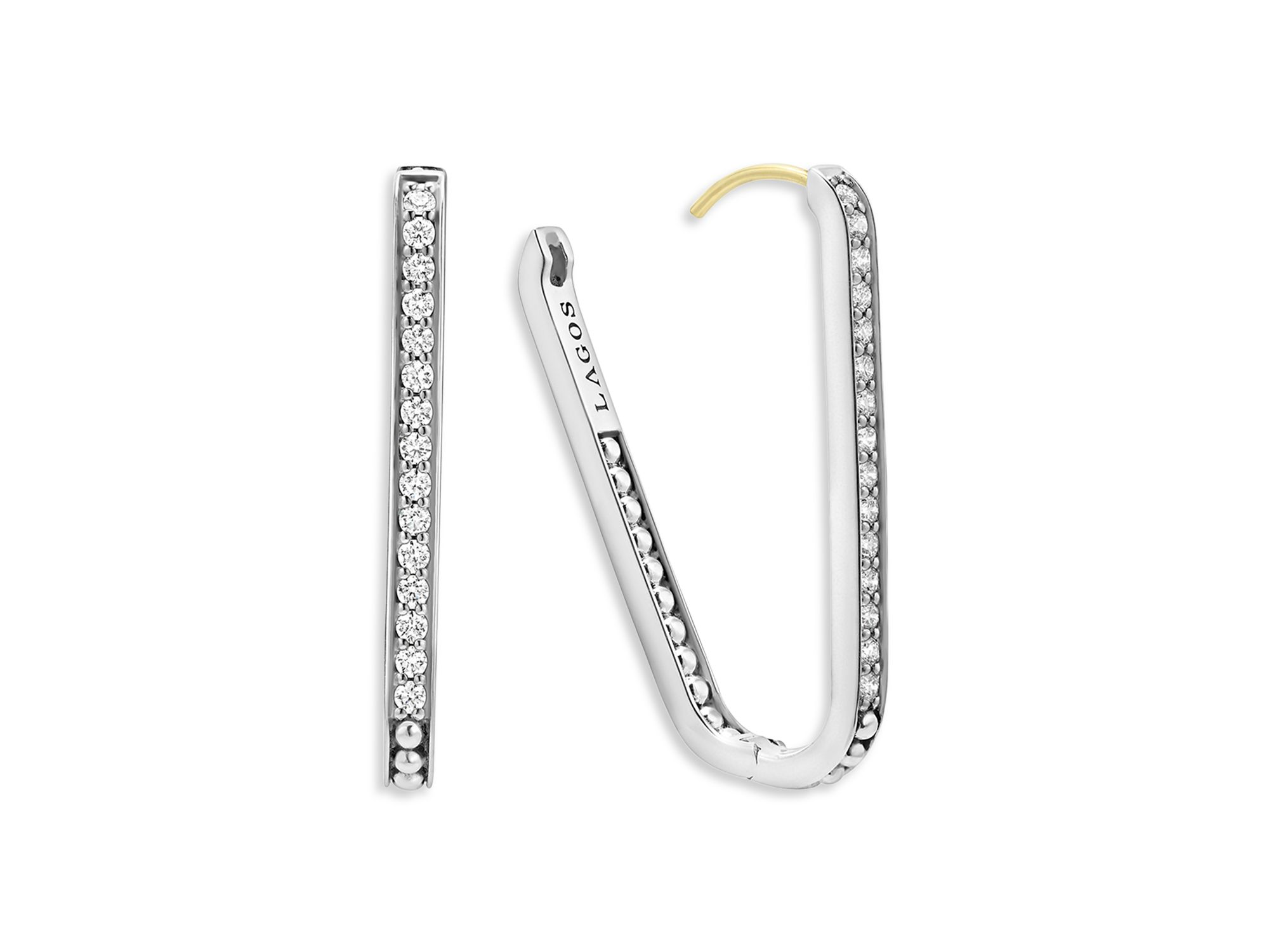 14K Yellow Gold & Sterling Caviar Spark Diamond Medium Oval Hoop Earrings — Image 5