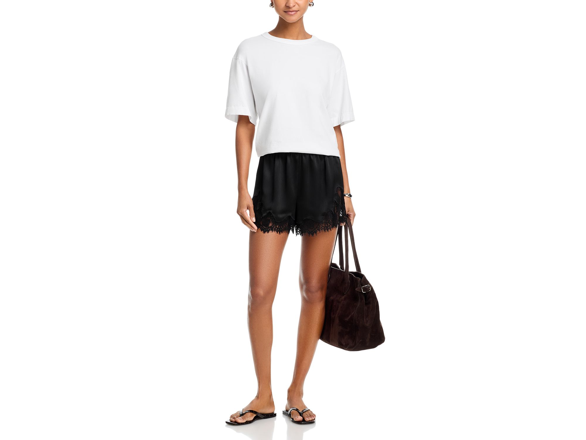Lace Trim Satin Shorts - Exclusive — Image 4