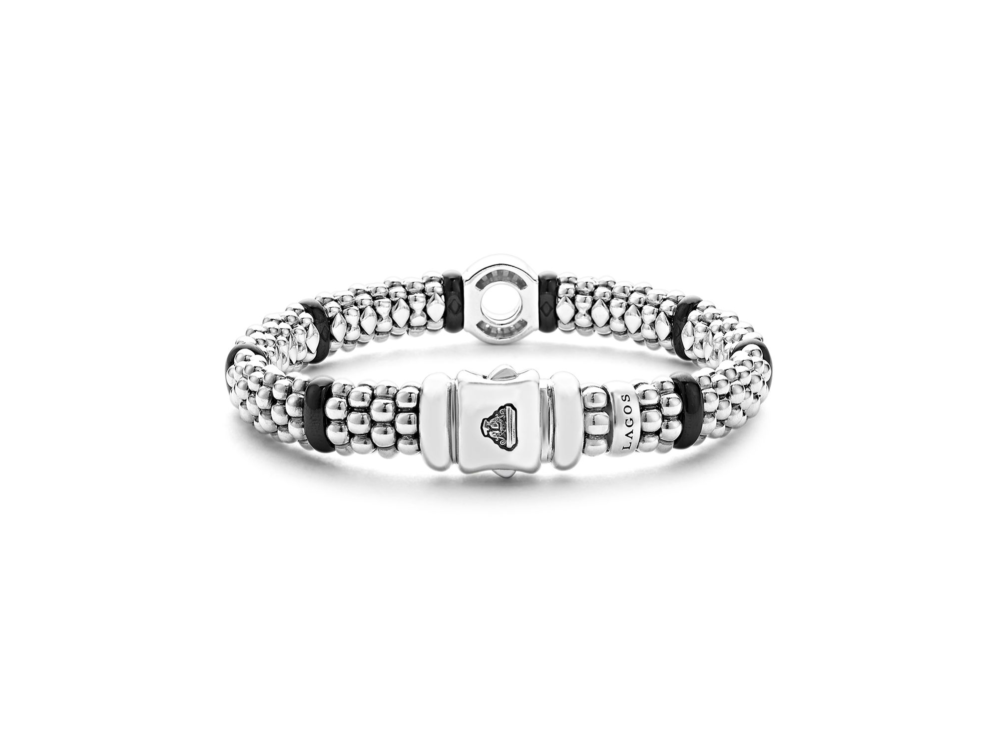 Sterling Black Caviar Black Ceramic & Diamond Circle Bead Link Bracelet — Image 5