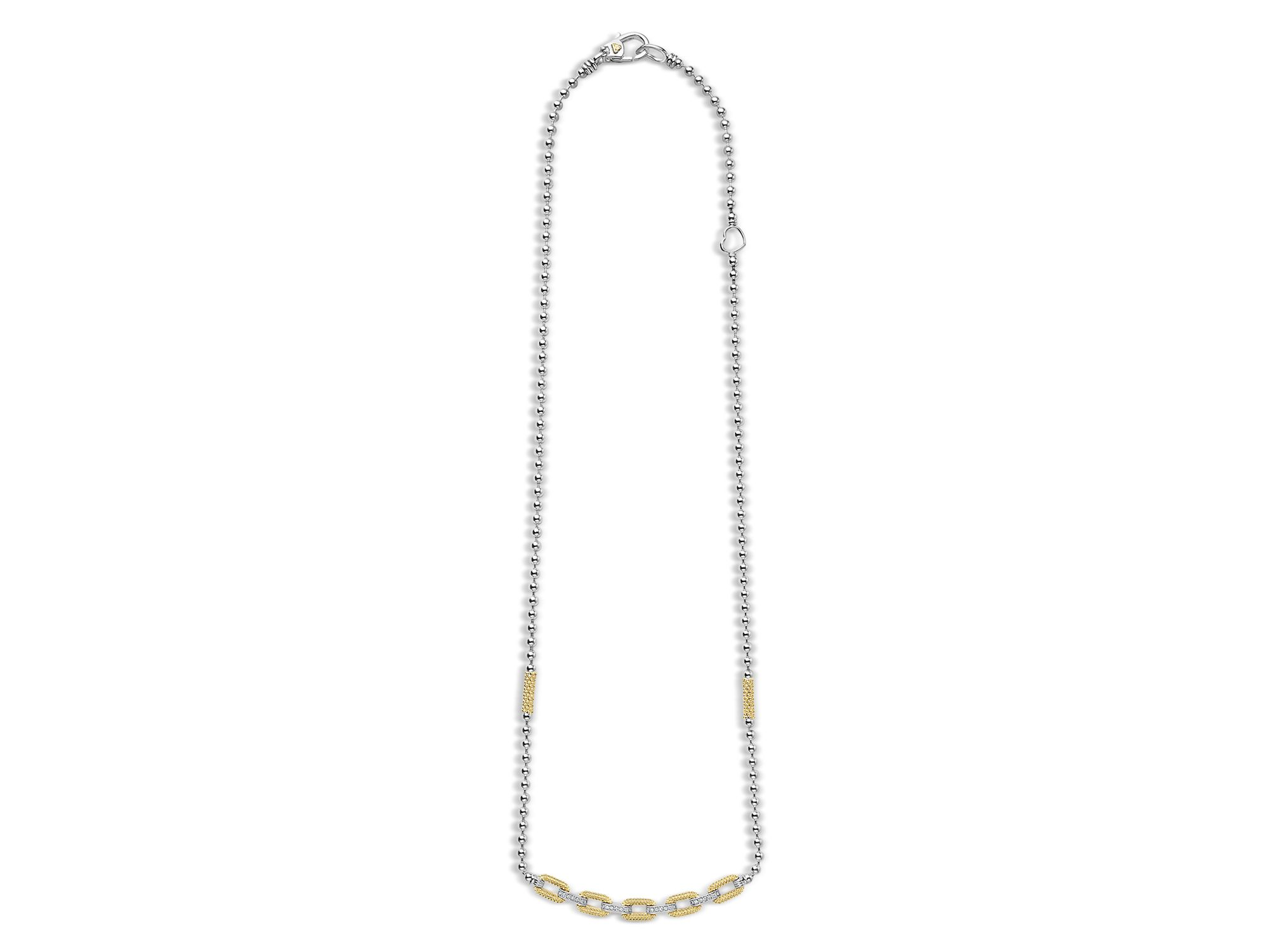 18K Yellow Gold & Sterling Caviar Lux Diamond Chain Link Collar Necklace, 16-18" - Exclusive — Image 4