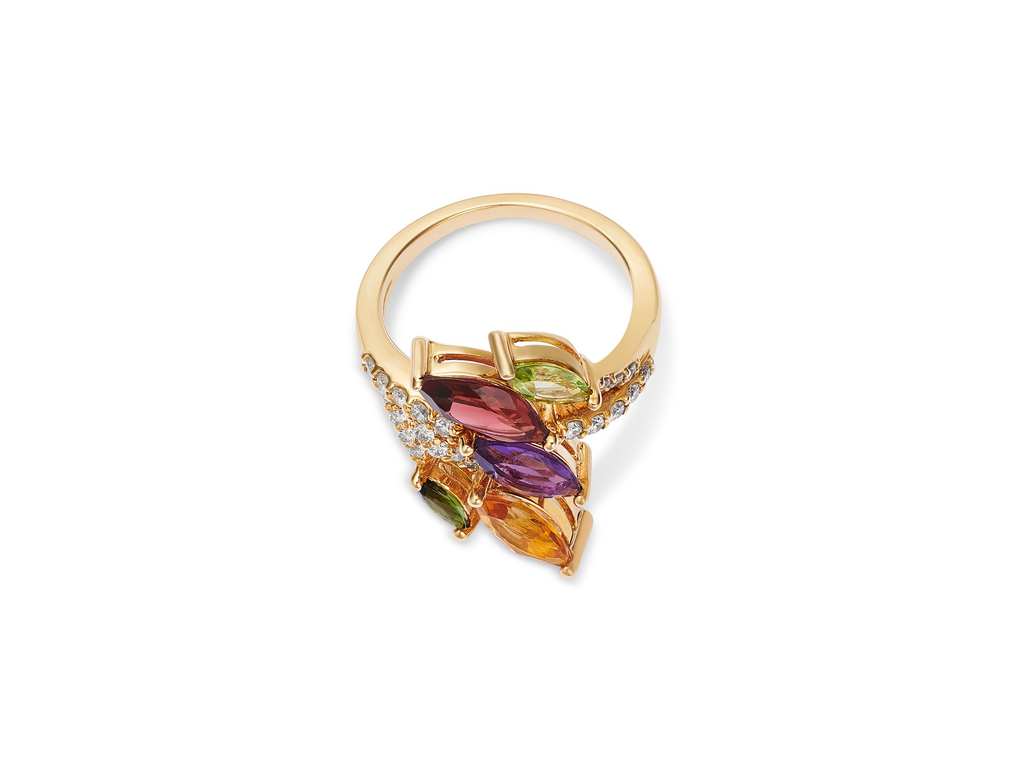 Multi Gemstone & Diamond Bypass Ring in 14K Yellow Gold — Image 3