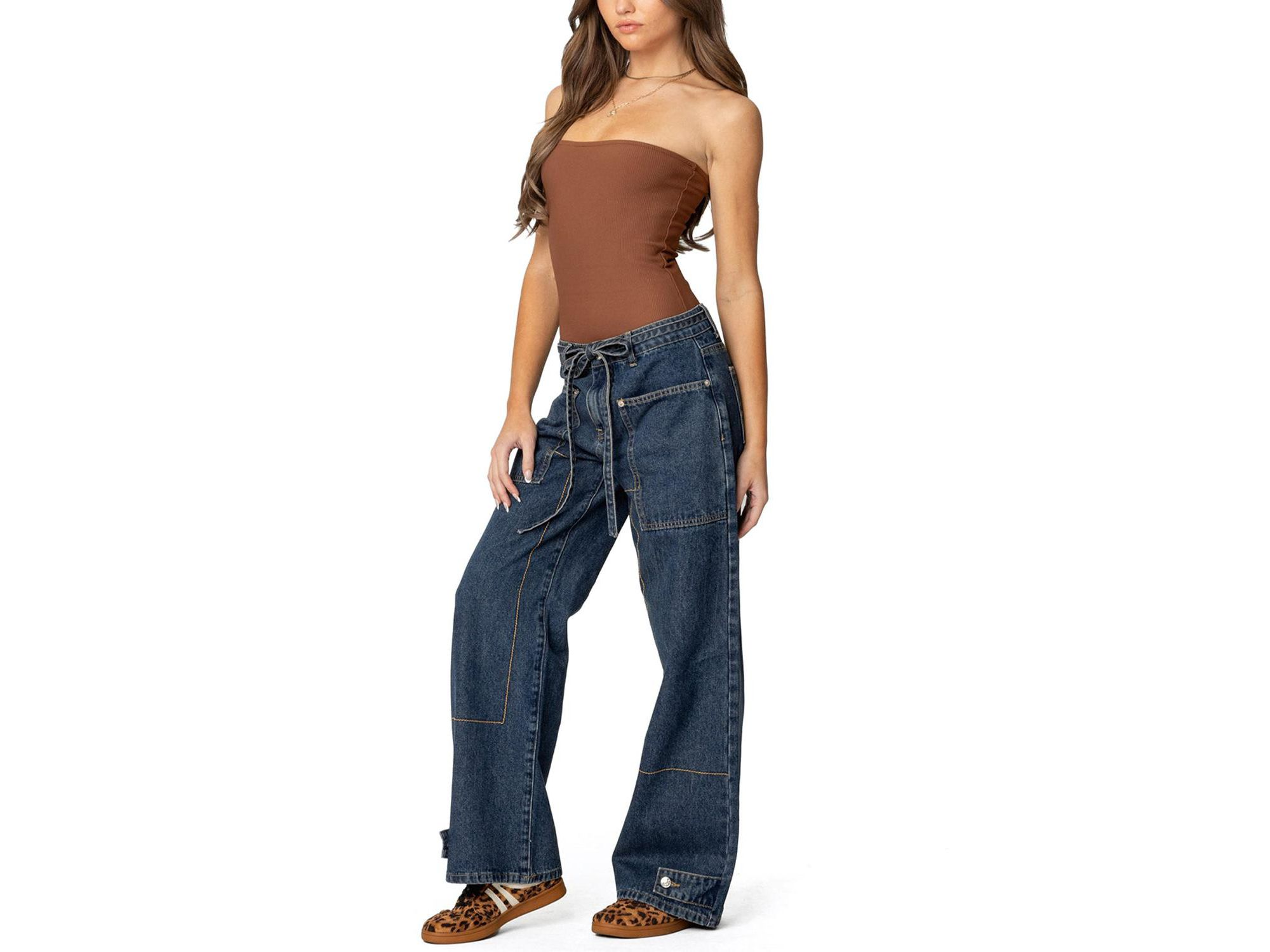 Funky Stitch Dark Blue Washed Low Rise Jeans — Image 3