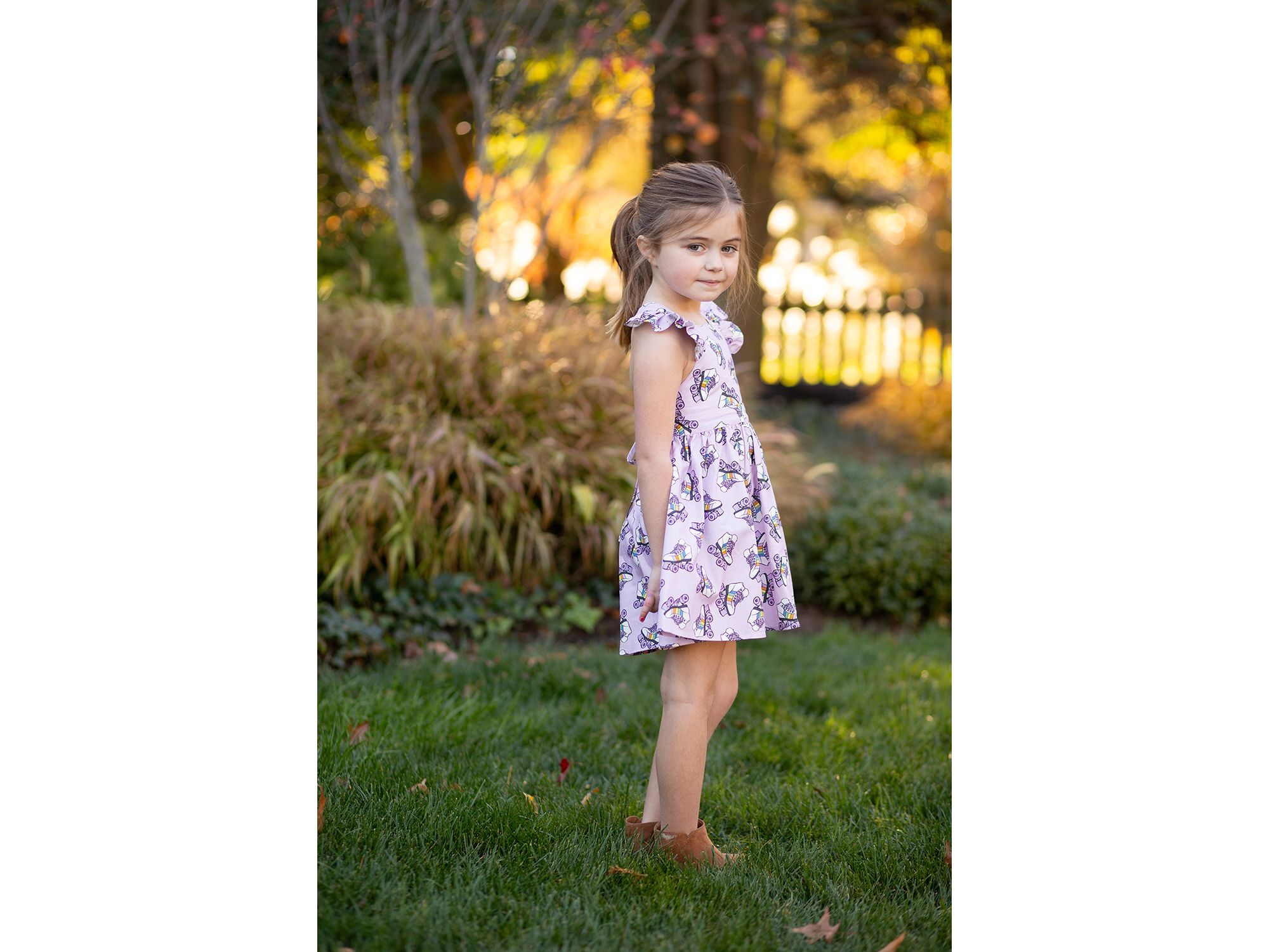 Girls' Ruffle Sleeve Dress in Rollerskates - Little Kid, Big Kid — Image 3