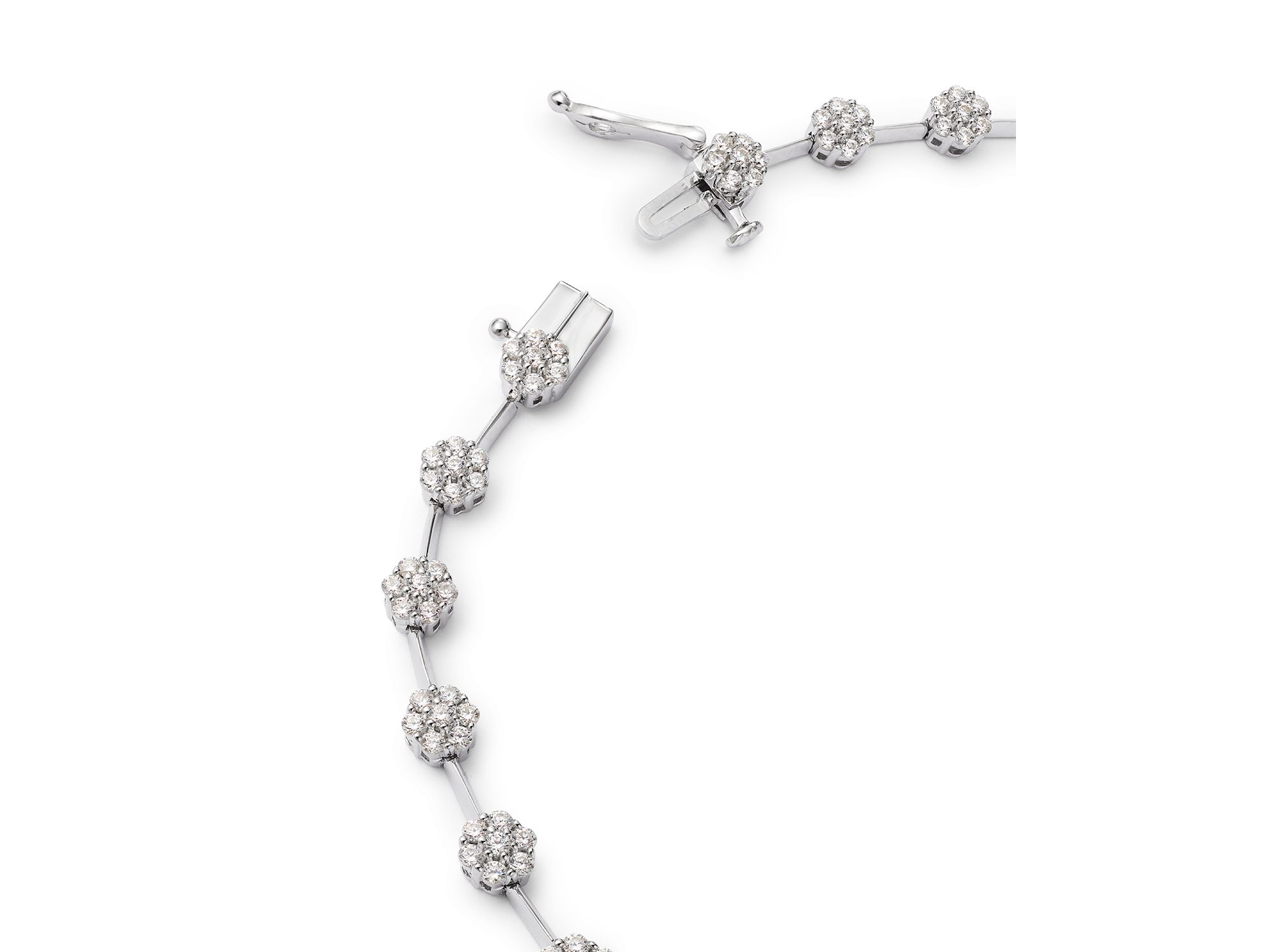 Diamond Flower Cluster Link Bracelet in 14K White Gold, 2.0 tcw — Image 5