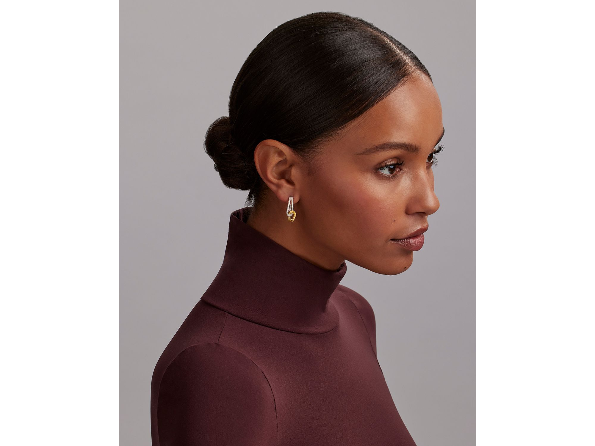 18K Yellow Gold & Sterling Silver Caviar Lux-Clip Diamond Hoop Earrings - Exclusive — Image 4