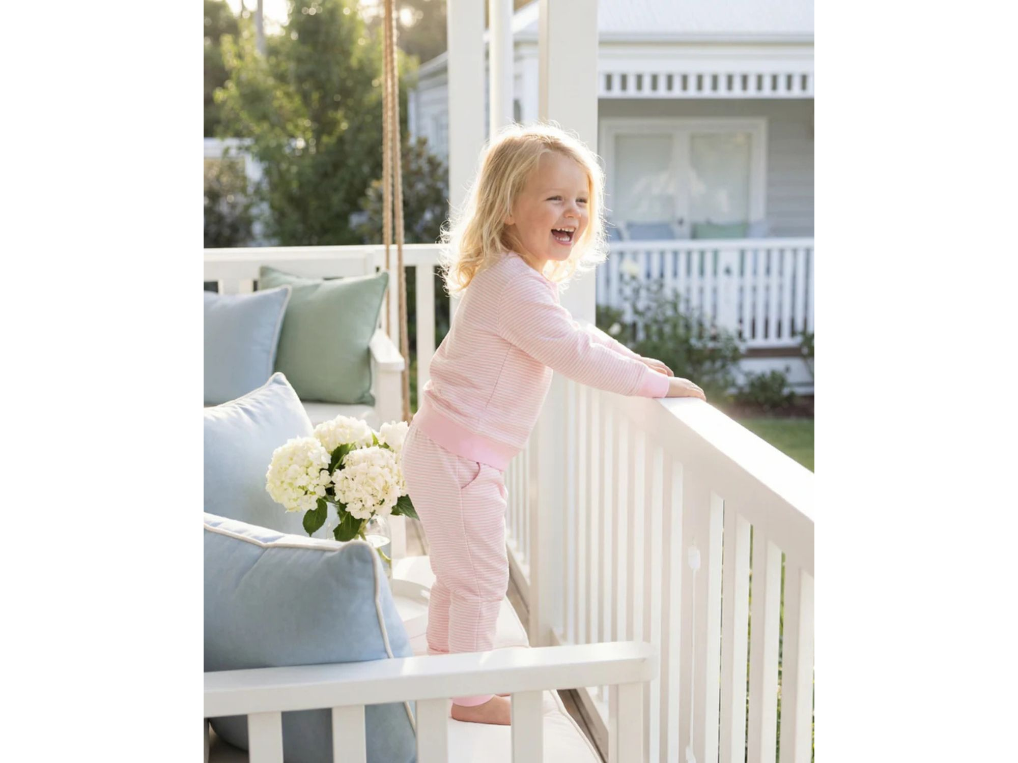 Girls' Peony Stripe Little Lounger Bamboo Sweatsuit - Baby, Little Kid — Image 3