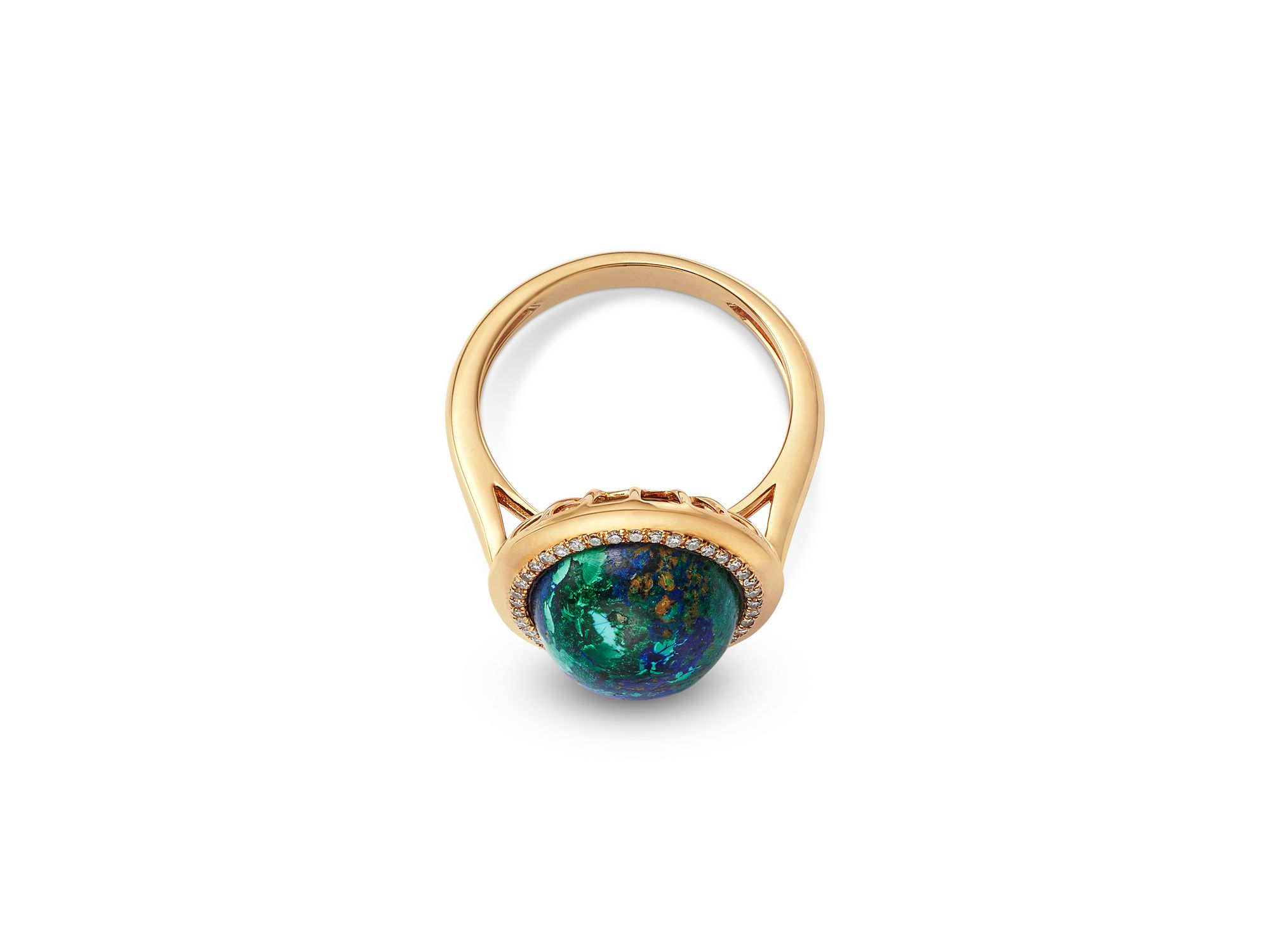 Azurite & Diamond Halo Ring in 14K Yellow Gold — Image 3