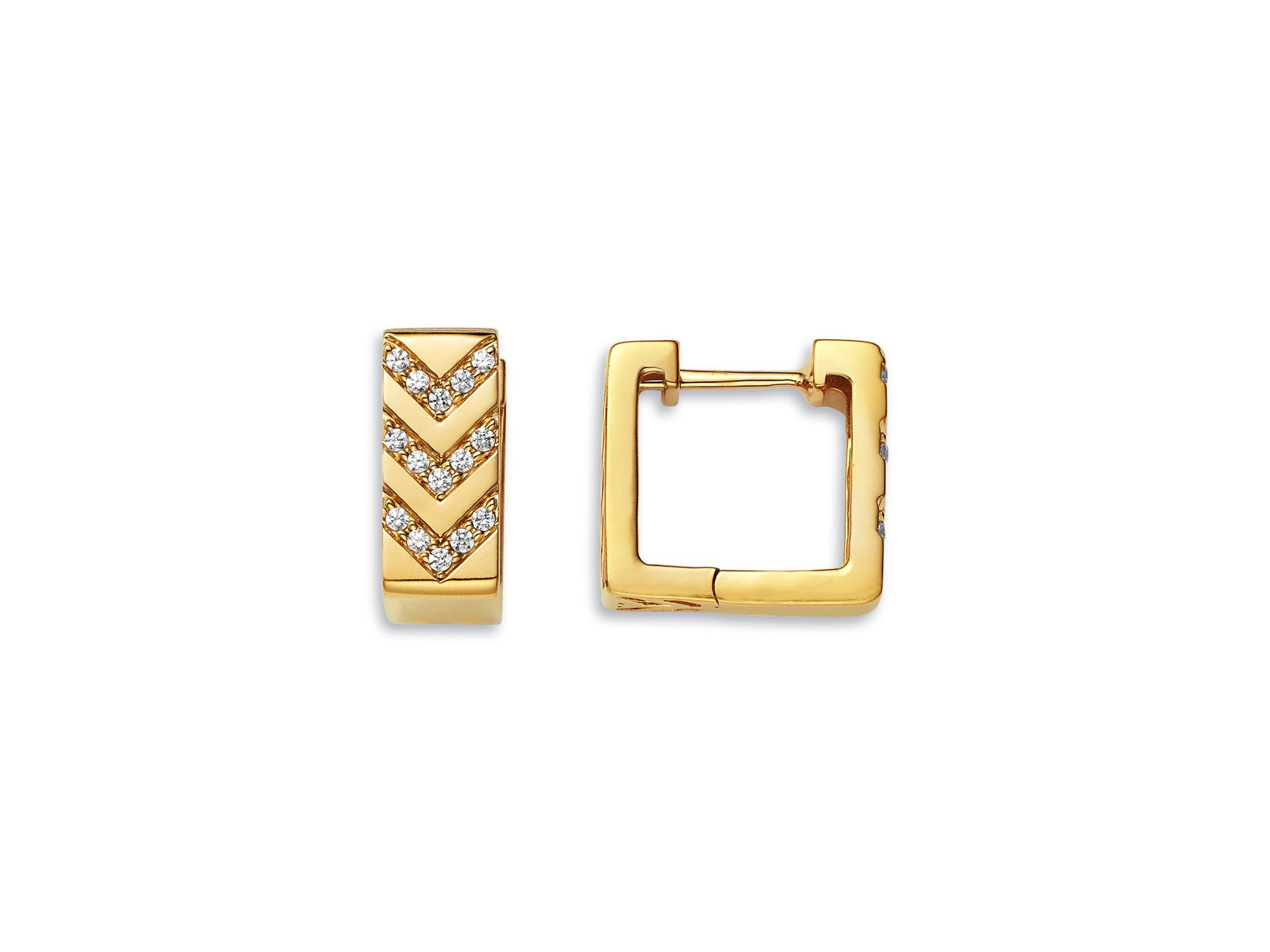 Diamond Chevron Square Huggie Hoop Earrings in 14K Yellow Gold, 0.16 tcw — Image 3