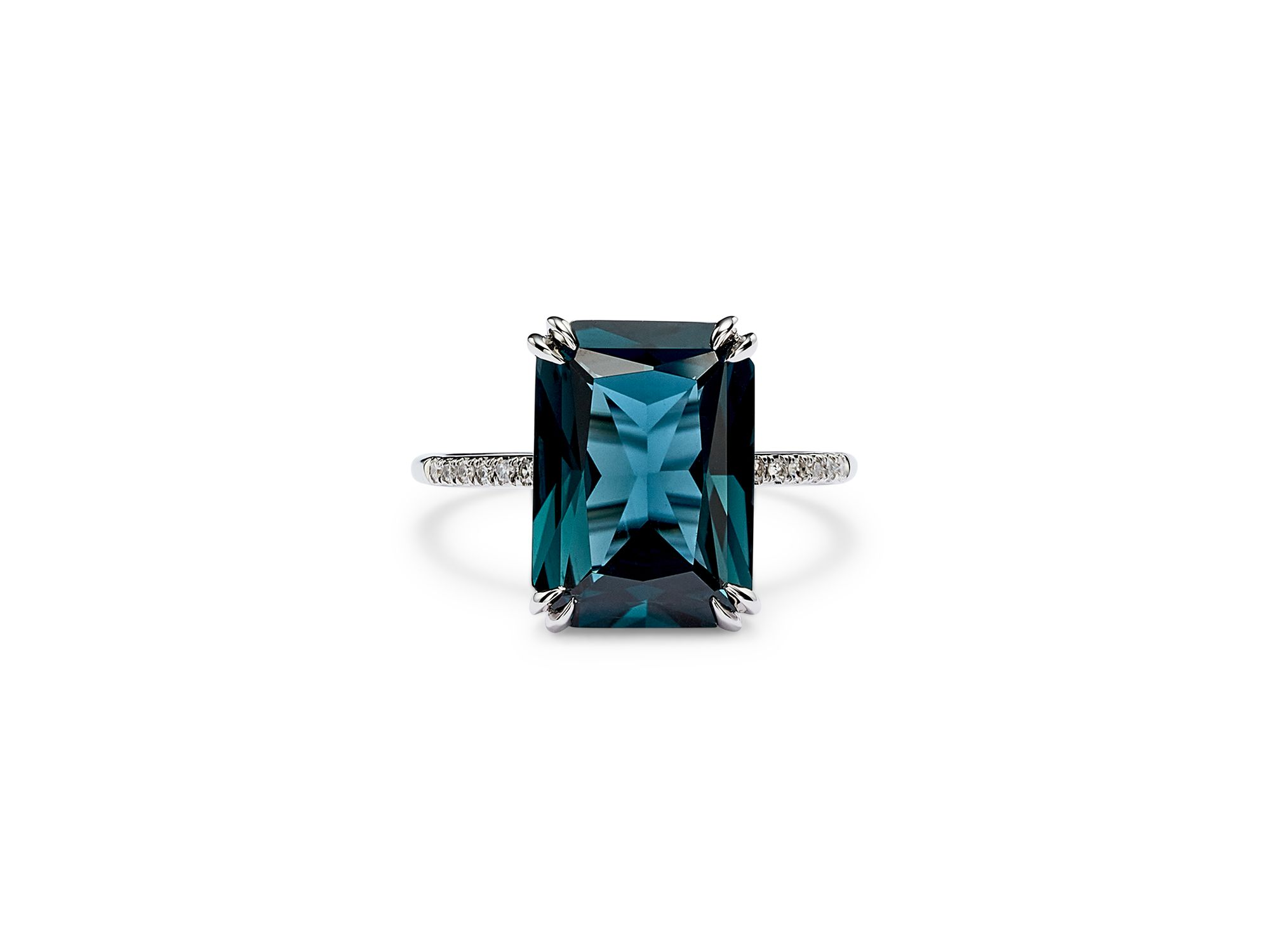 London Blue Topaz & Diamond Statement Ring in 14K White Gold — Image 4