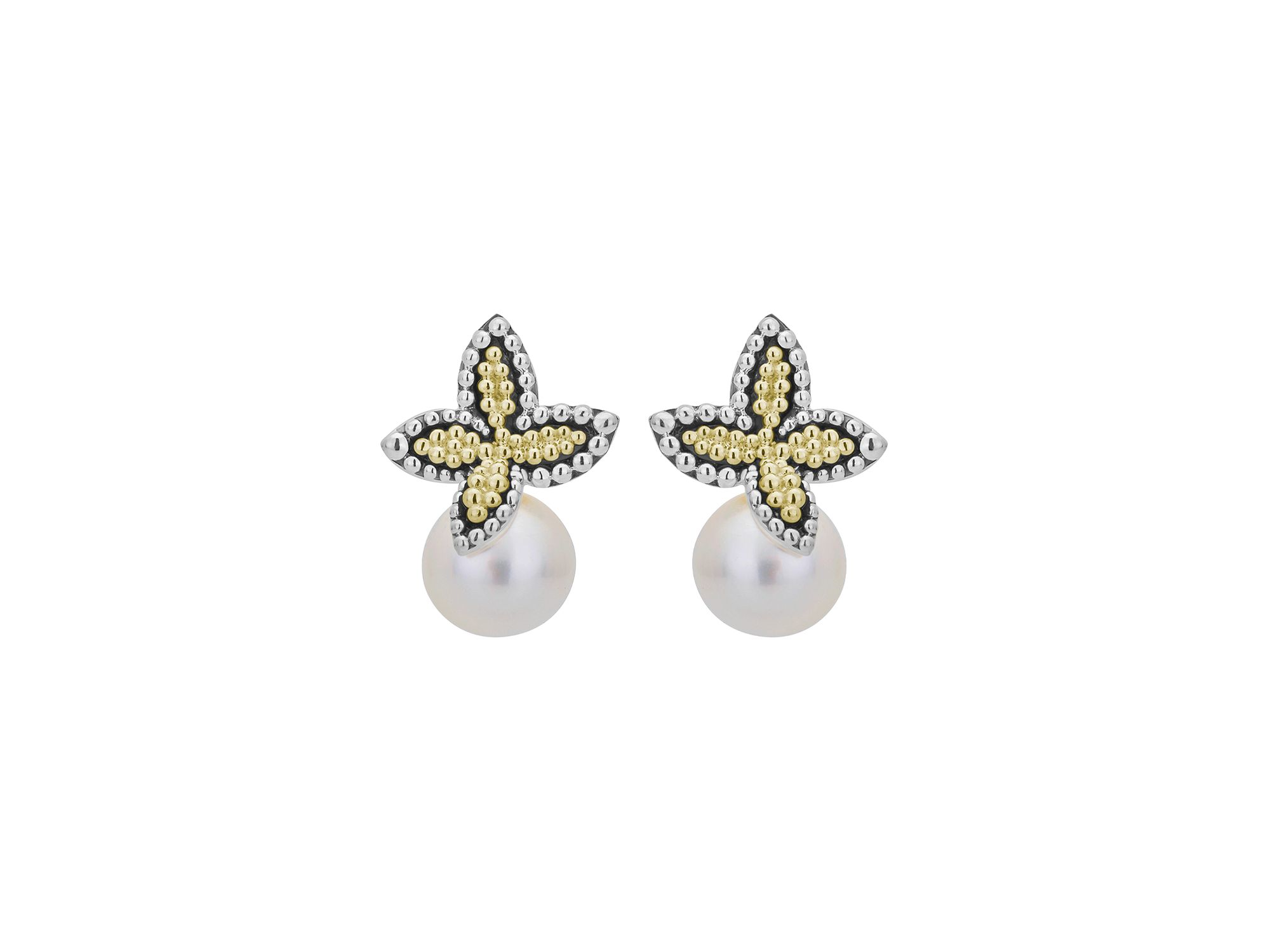 Cultured Freshwater Pearl Luna Floral Earrings in 18K Gold & Sterling Silver — Image 3