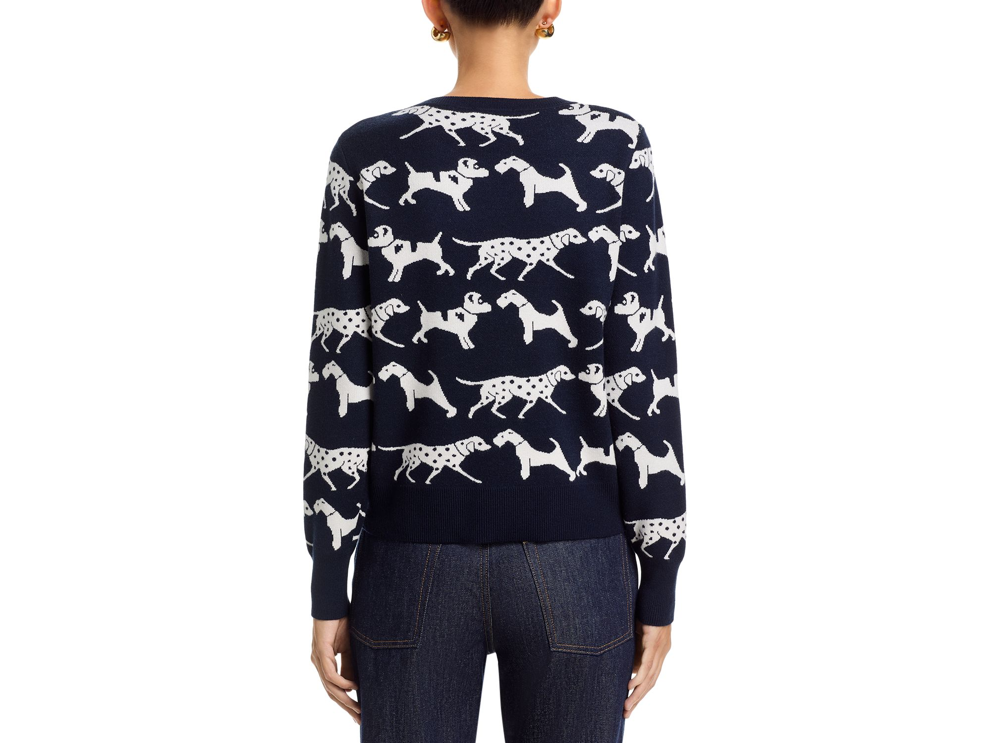 Long Sleeved Dog Jacquard Crewneck Pullover Sweater — Image 3