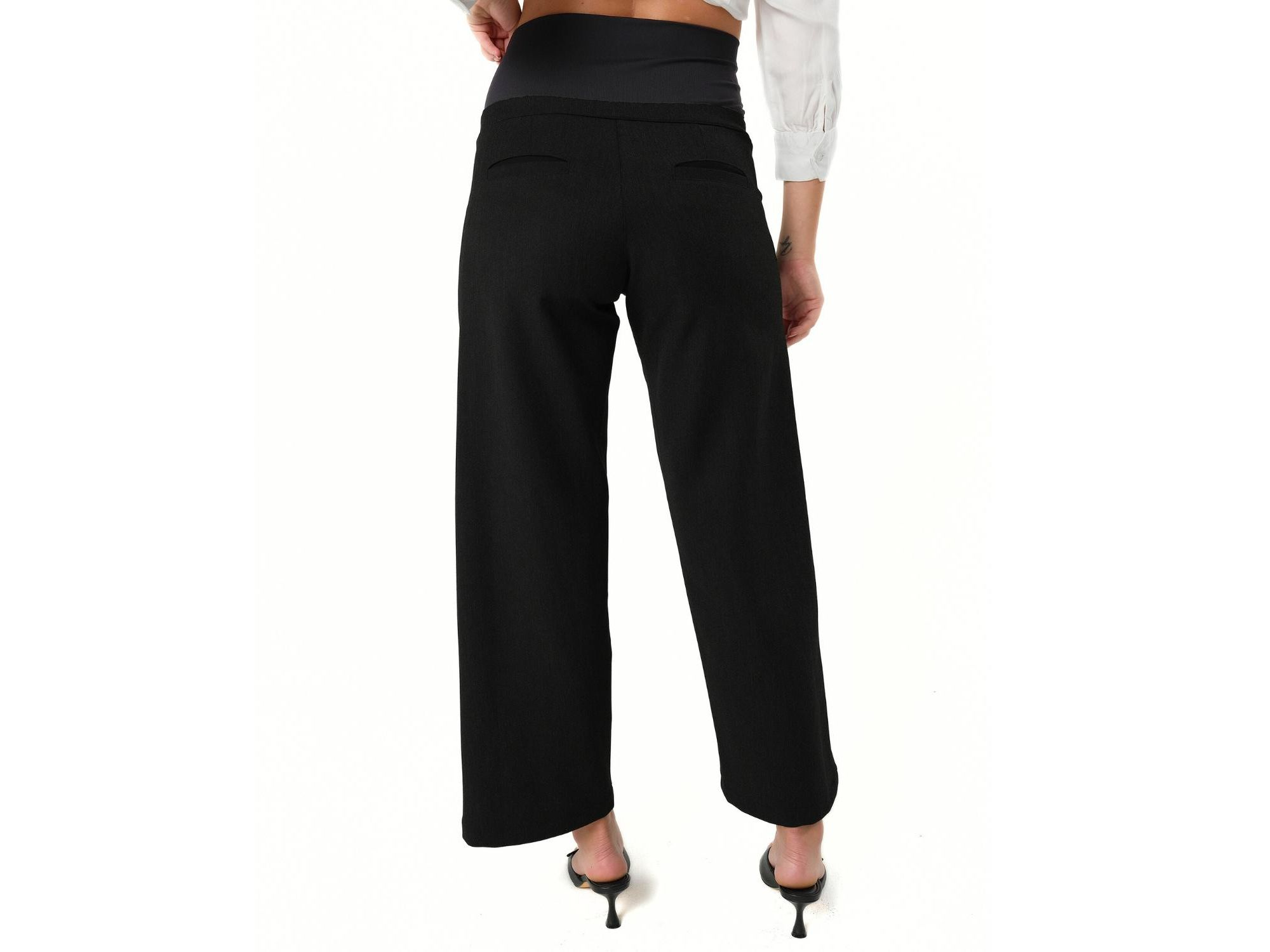 Women's Wide Leg Maternity Work Pant in Italian Stretch Suiting Fabric (Regular & Petite) — Image 4